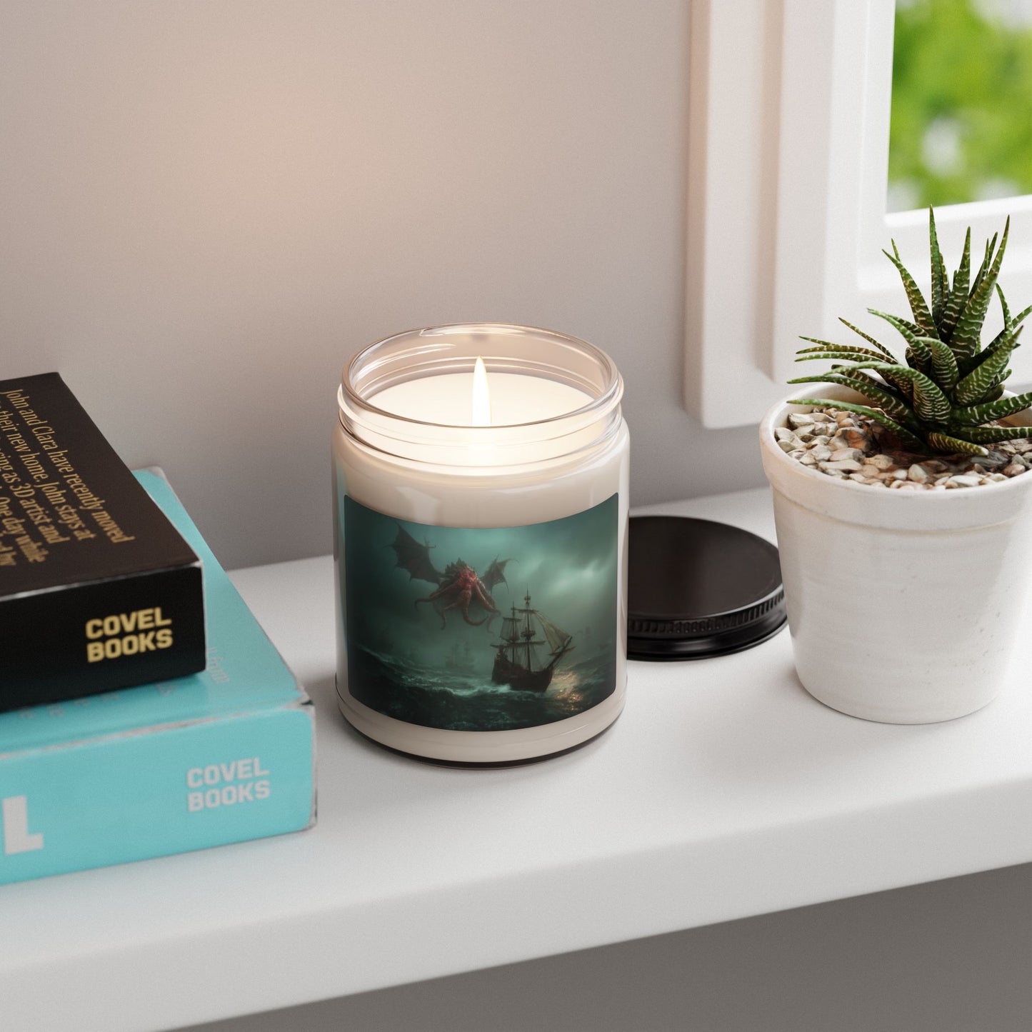 Leviathan’s Wrath Scented Soy Candle, 9oz – Storm-Tossed Ship in Crimson Sky