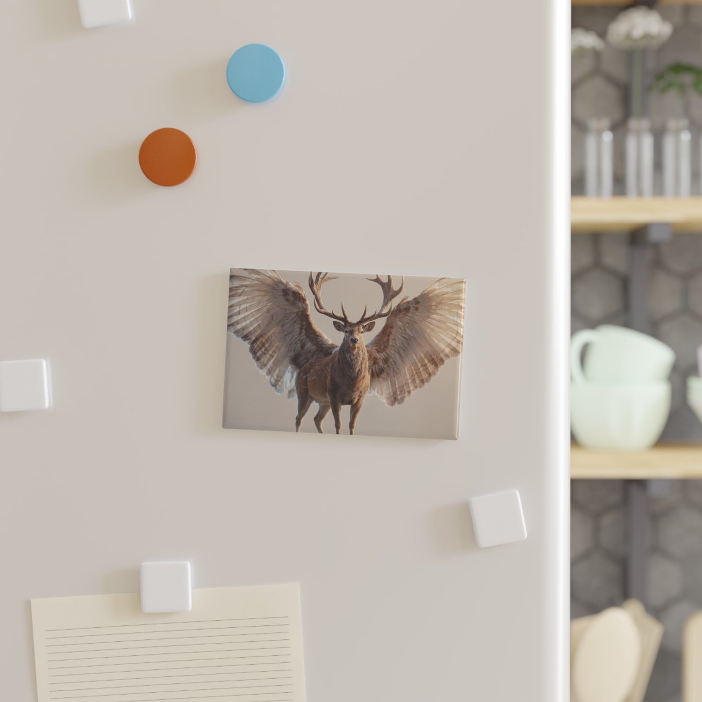 Winged Stag Button Magnet, Rectangle (1 & 10 pcs) – Guardian of the Golden Hour