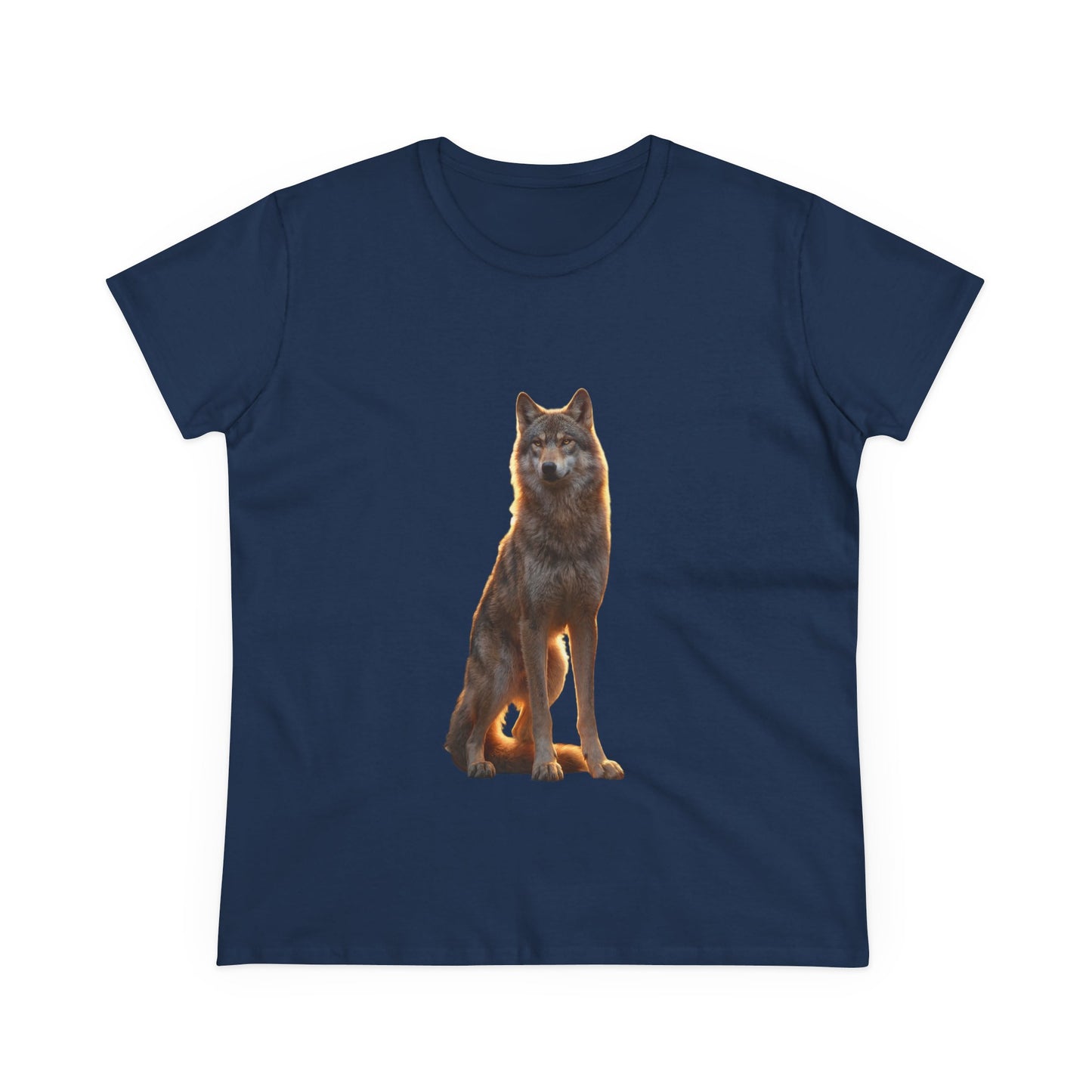 Golden Hour Wolf Women's Midweight Cotton Tee – Sentient Silhouette on Black