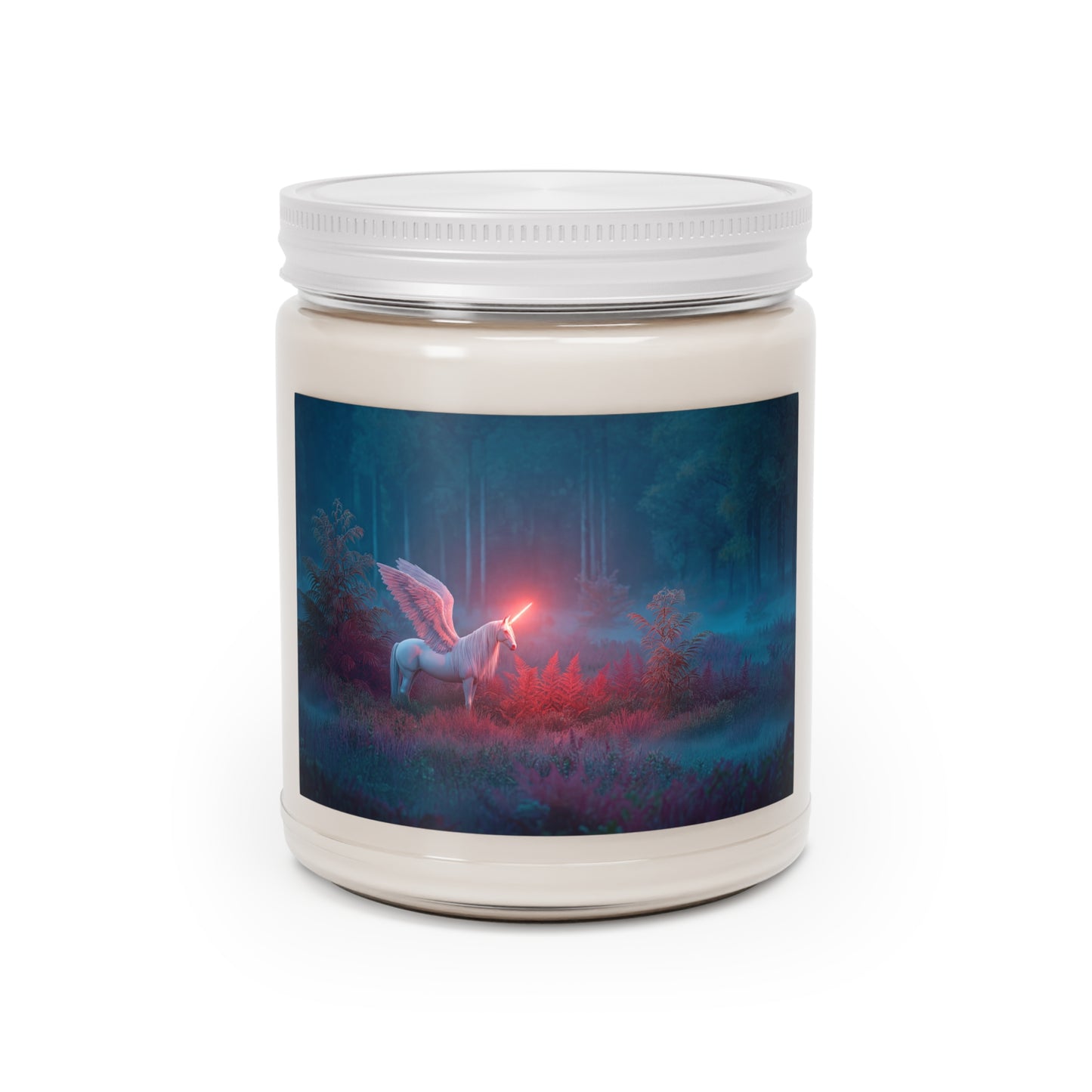 Celestial Unicorn Scented Soy Candles with White Lid, 9oz – Crimson Glow in the Twilight Grove