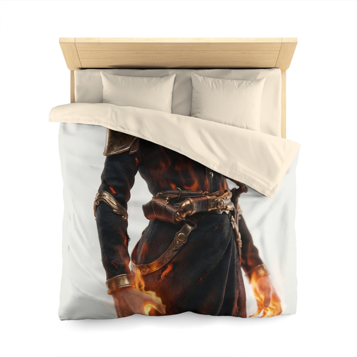 Flame-Wreathed Sentinel Microfiber Duvet Cover – Ashes and Ember Reverie