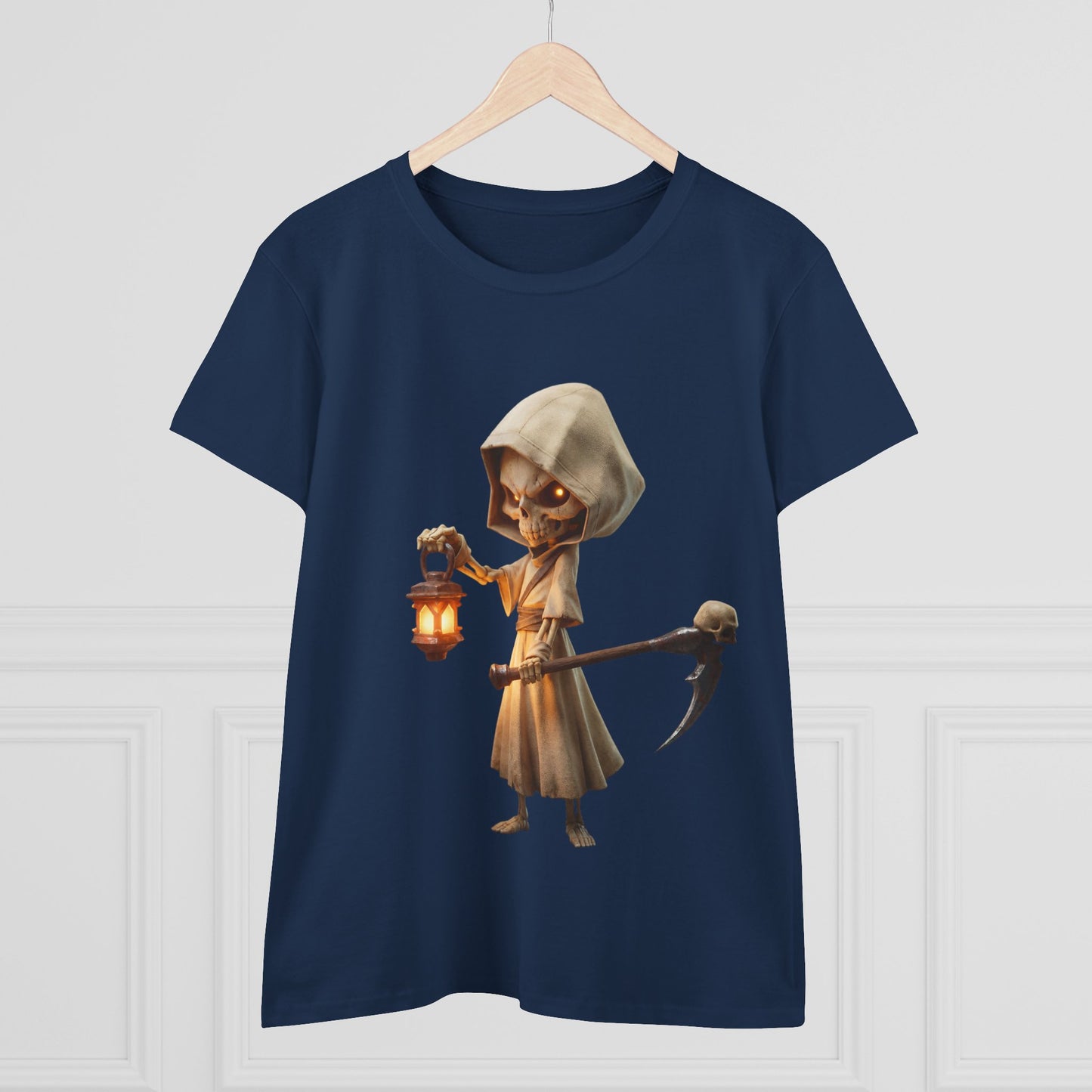 Lantern-Bearing Guardian Women's Midweight Cotton Tee – Hollowed Bone Sentinel