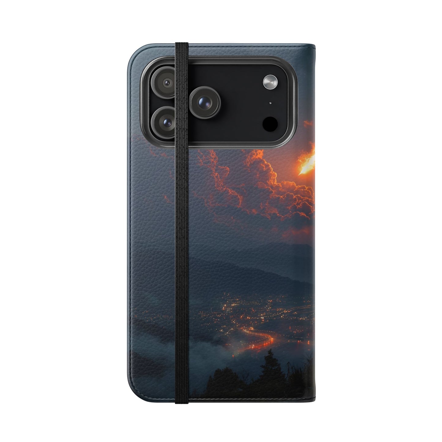 Meteor Over Valley Flip Cases – Crimson Sky Sentinel Cover