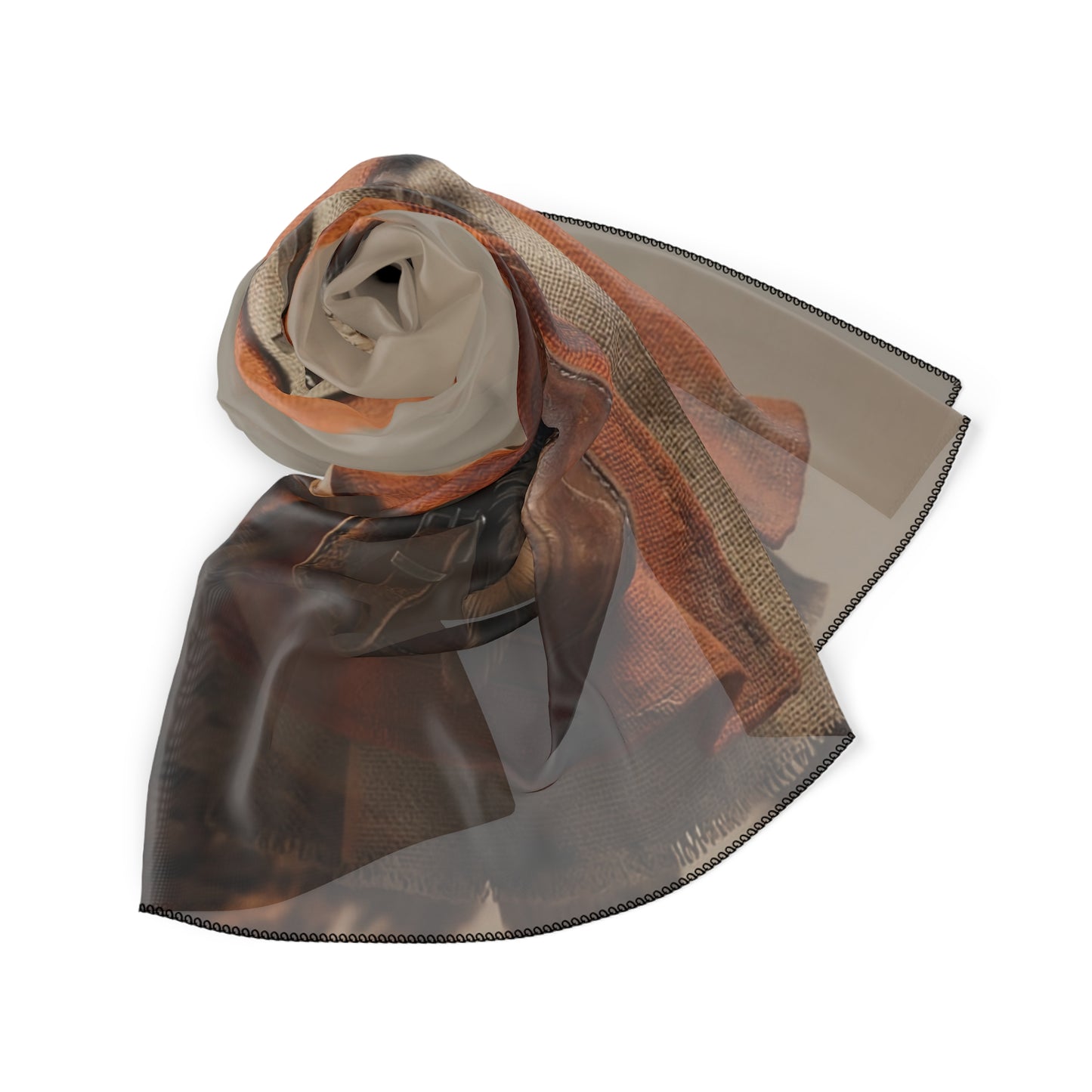 Wise Owl Scholar Poly Scarf – Amber-Hued Wisdom in Textile