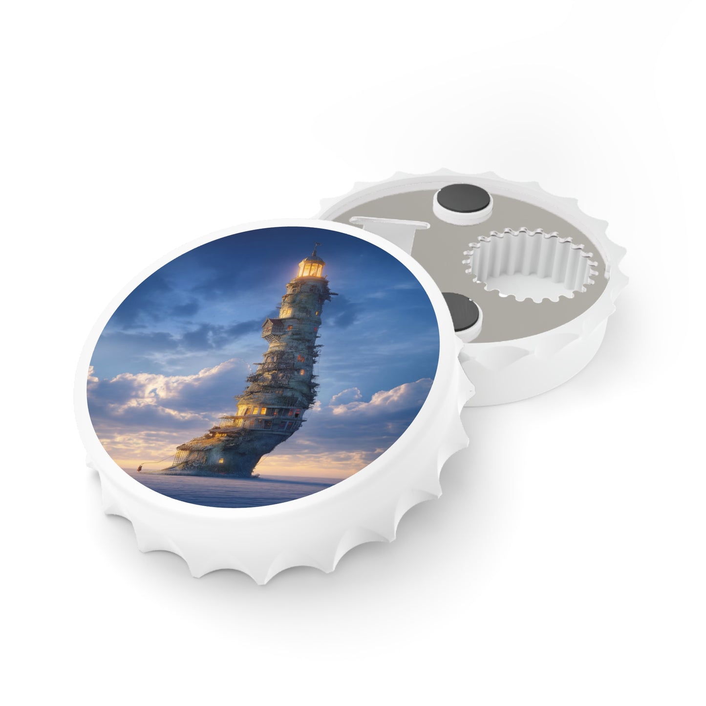 Skyward Lighthouse Bottle Opener – Twilight Beacon in the Clouds