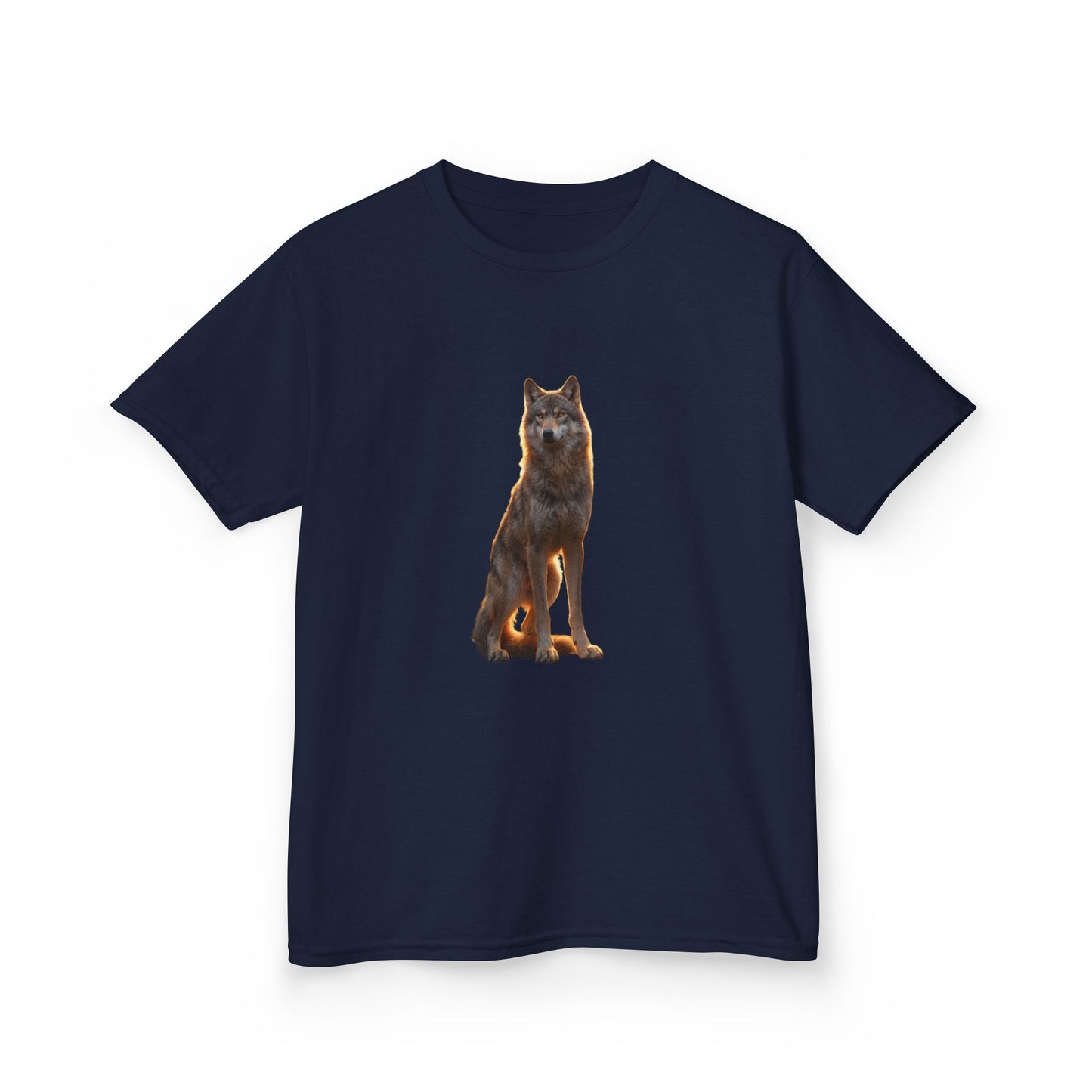 Sunlit Wolf Kids Heavy Cotton™ Tee – Golden Sentinel Portrait