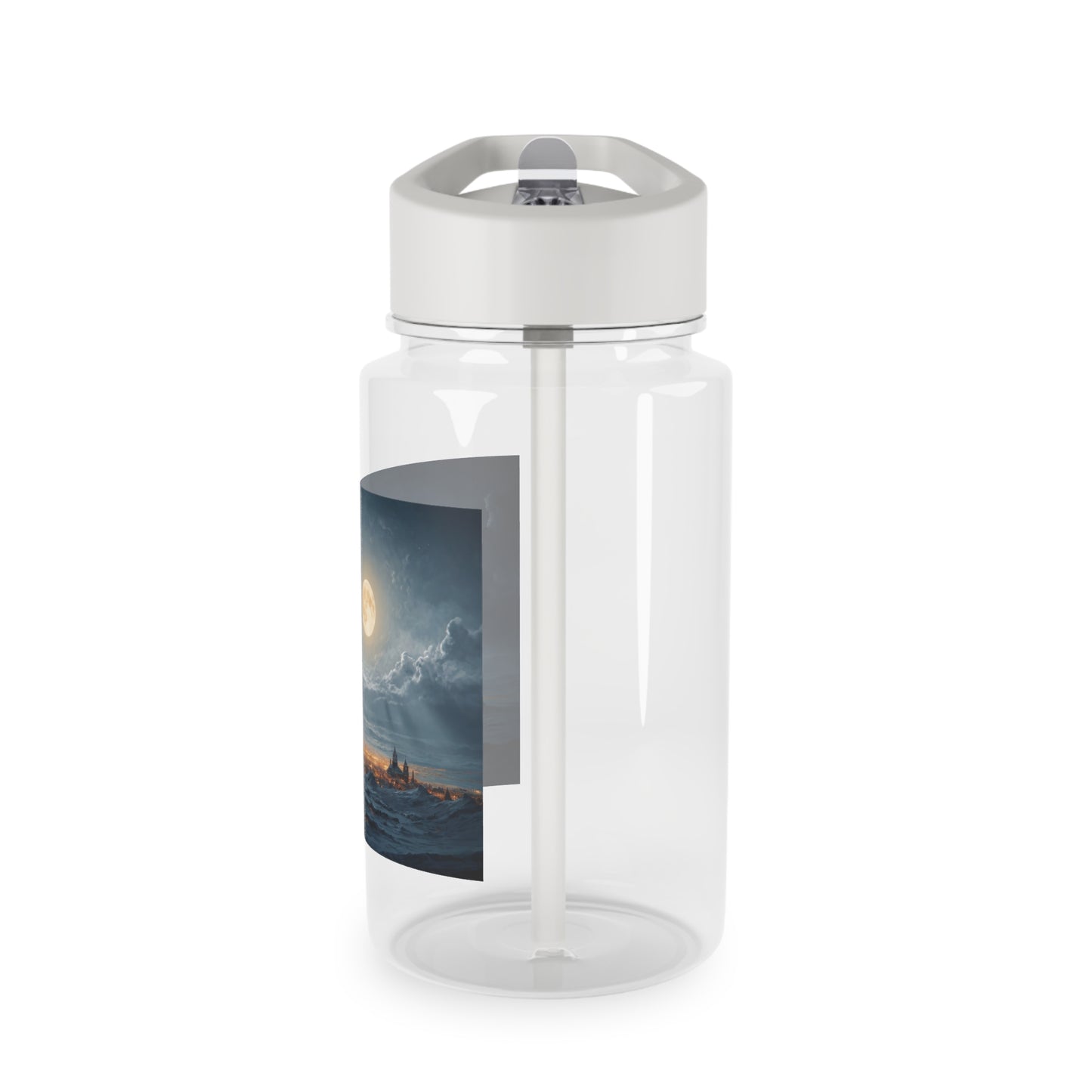 Moonlit Sleigh Ride Tritan Water Bottle – Frosty Cityscape Under Giant Moon