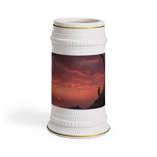 Crescent Moon & Stone Staircase Stein Mug – Twilight Horizon Journey