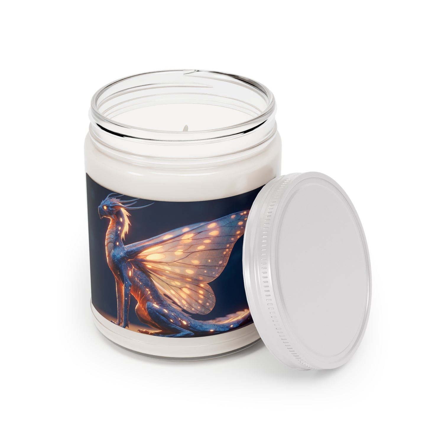 Luminescent Dragonfly Dragon Scented Soy Candles with White Lid, 9oz – Amber Glow Guardian