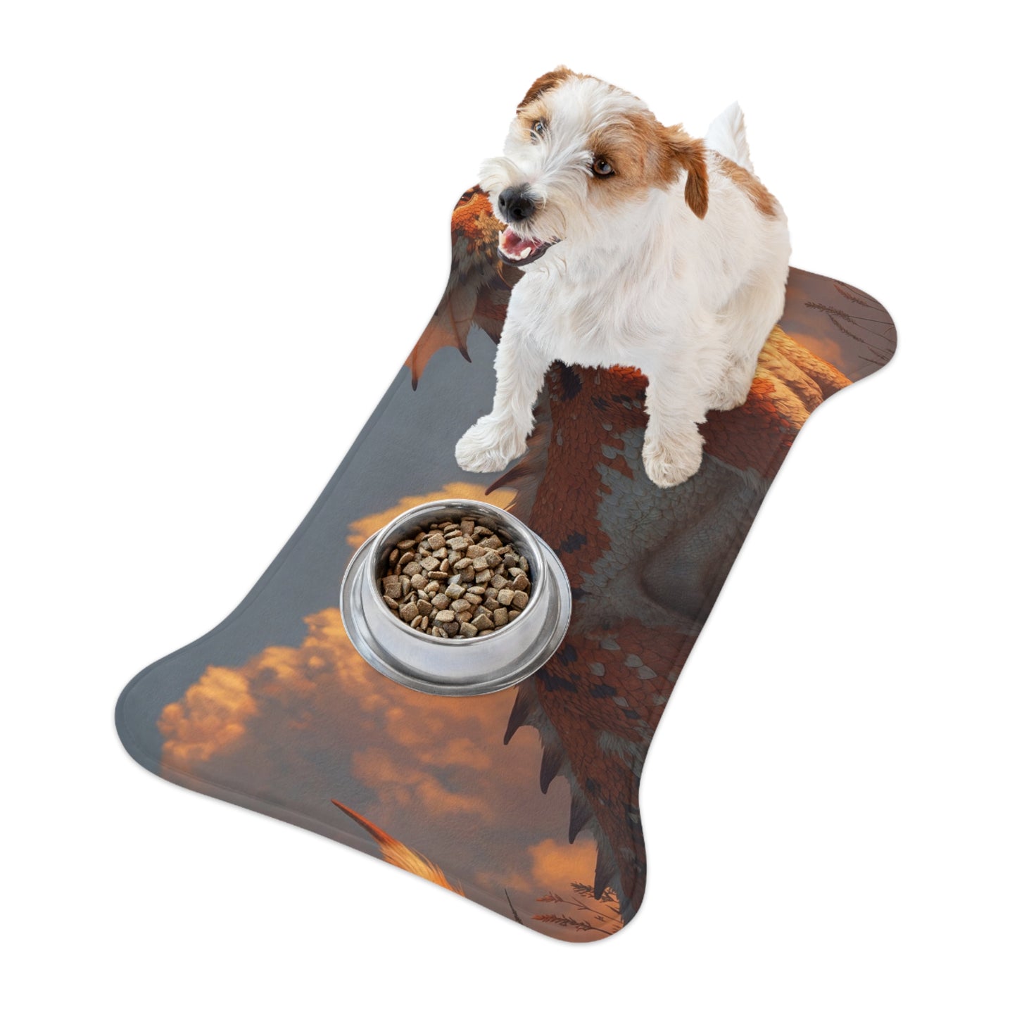 Sunset Sentinel Dragon Pet Feeding Mats – Warm Ember Meadow Glow