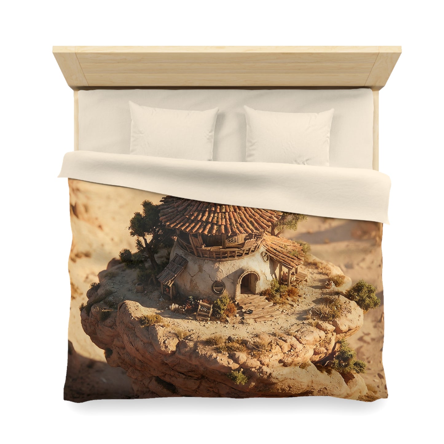 Cliffside Desert Cottage Duvet Cover – Sunset Sanctuary on Stone