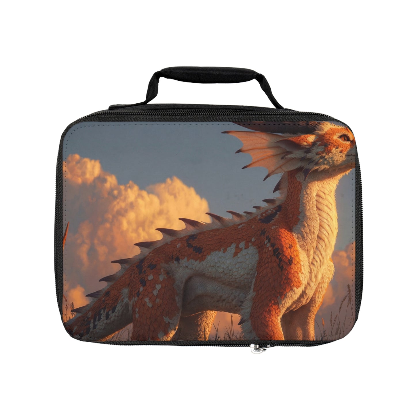 Sunset Guardian Dragon Lunch Bag – Warm Glow Through Tall Grass