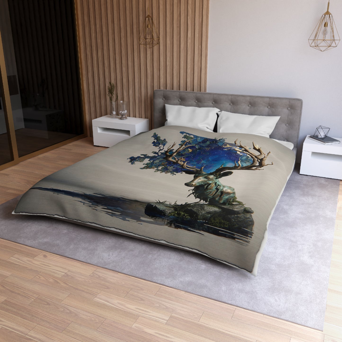 Celestial Stag Microfiber Duvet Cover – Starry Antler Dreamscape