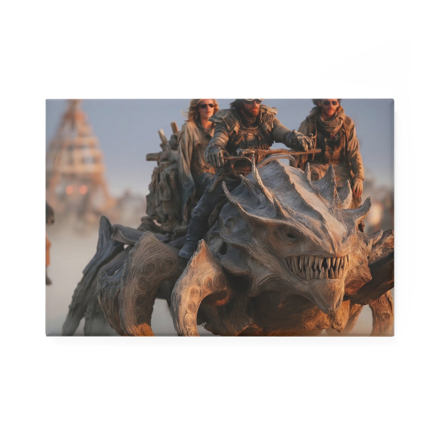 Desert Drifters on Golem Bike Button Magnet, Rectangle (1 & 10 pcs) – Dust-Kissed Fantasy Ride