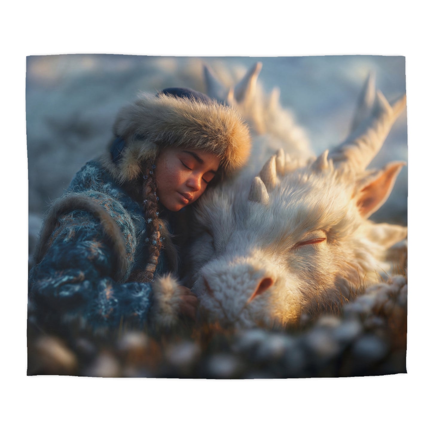 Dragon Guardian Duvet Cover – Snowy Sentinels Resting Together