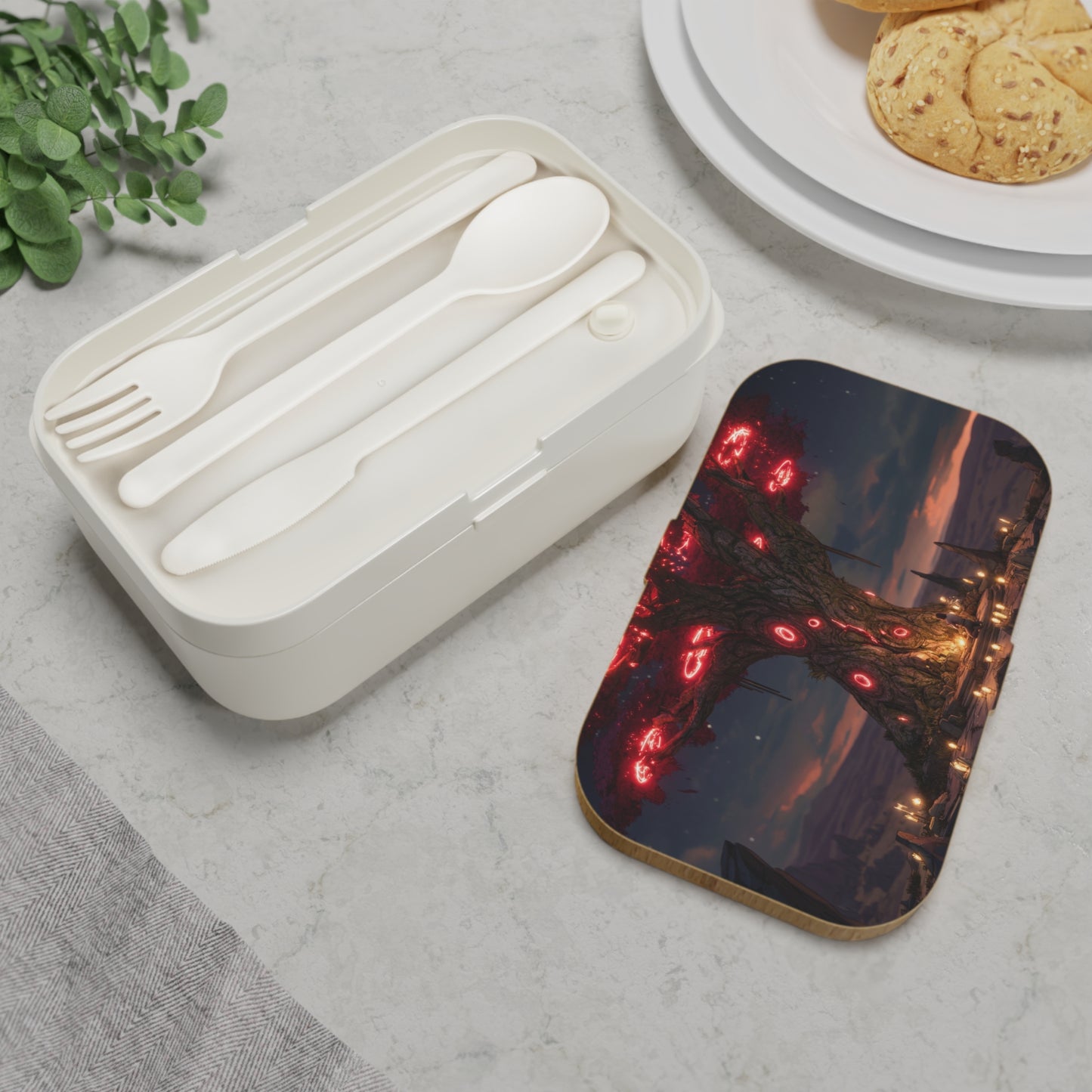 Crimson Oracle Tree Bento Lunch Box – Sunset Ritual Under Glowing Roots