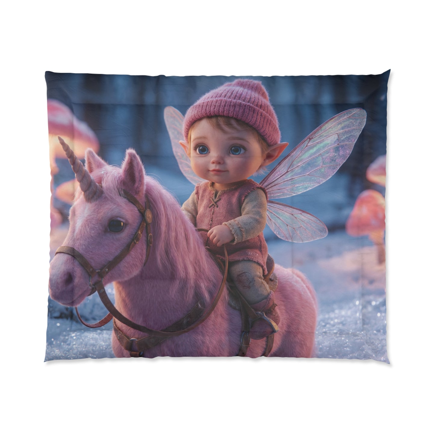 Pink Unicorn & Fairy Child Comforter – Cozy Winter Forest Dream