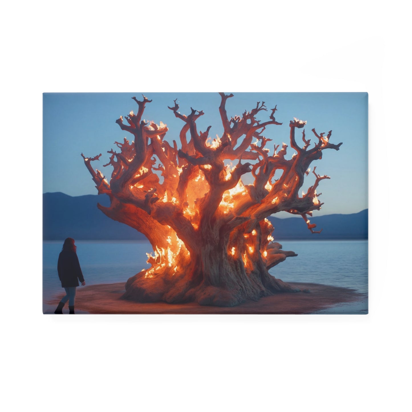 Burning Tree Spirit Button Magnet, Rectangle (1 & 10 pcs) – Witnessing a Silent Forest Fire