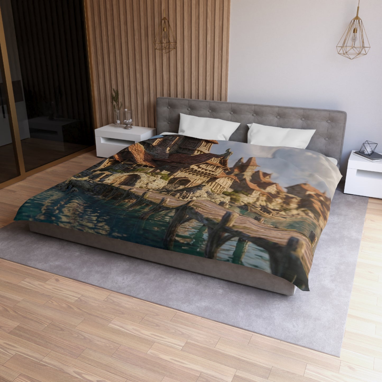 Seafarer’s Haven Microfiber Duvet Cover – Sunlit Harbor Dreamscape