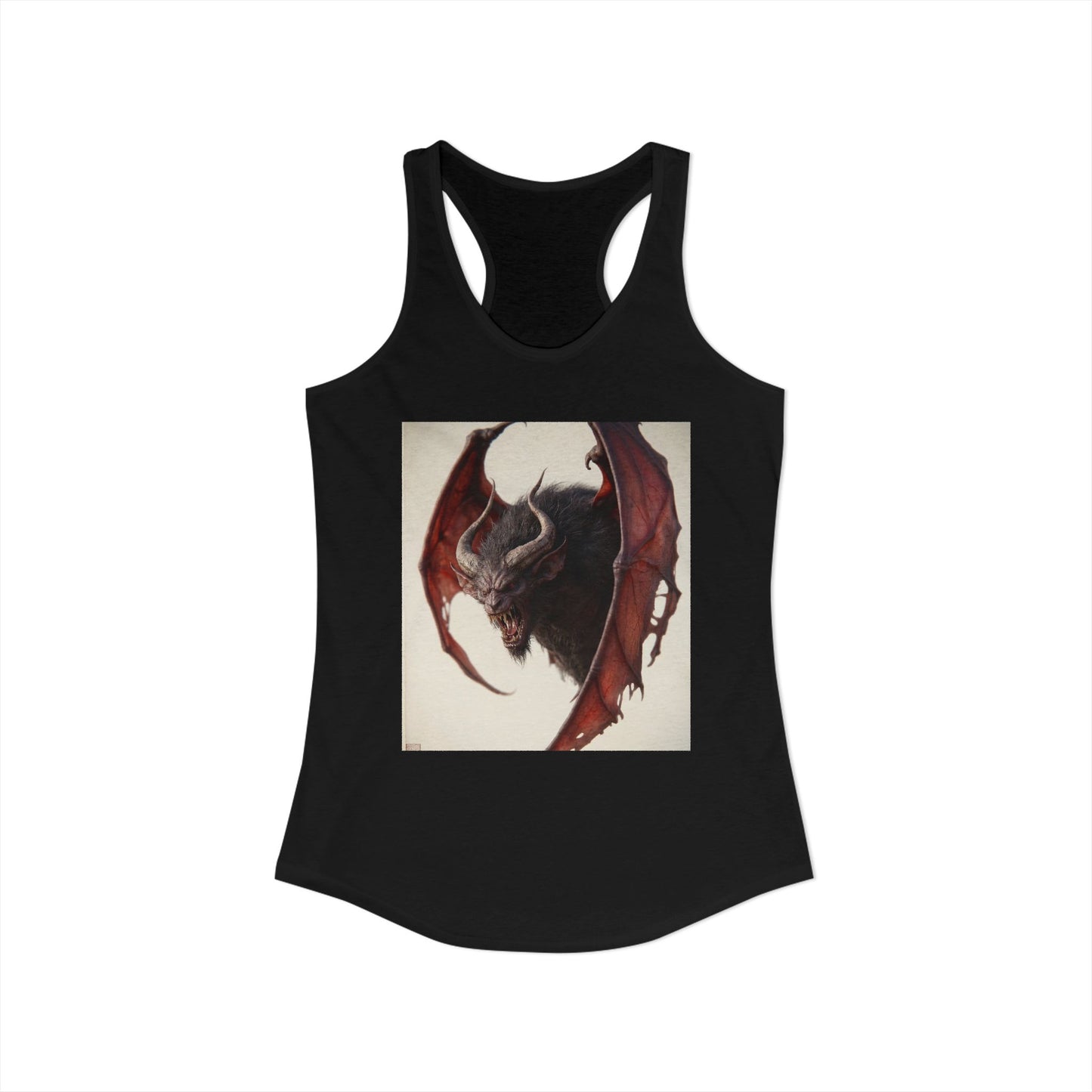 Crimson Winged Demon Tank – Fiery Horned Beast Graphic Women's Ideal Racerback Tank