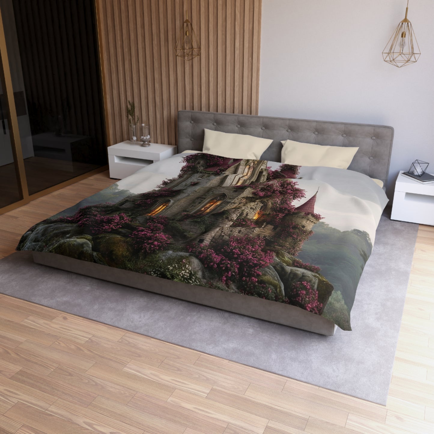 Rose-Covered Castle Microfiber Duvet Cover – Whispers of the Misty Vale