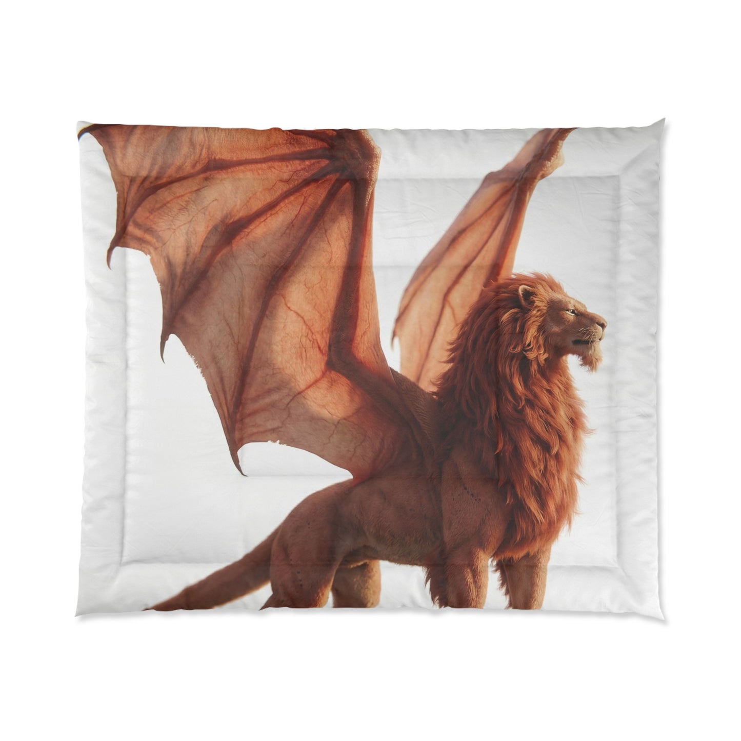 Winged Lion Comforter – Sunset Majesty on a Rocky Peak