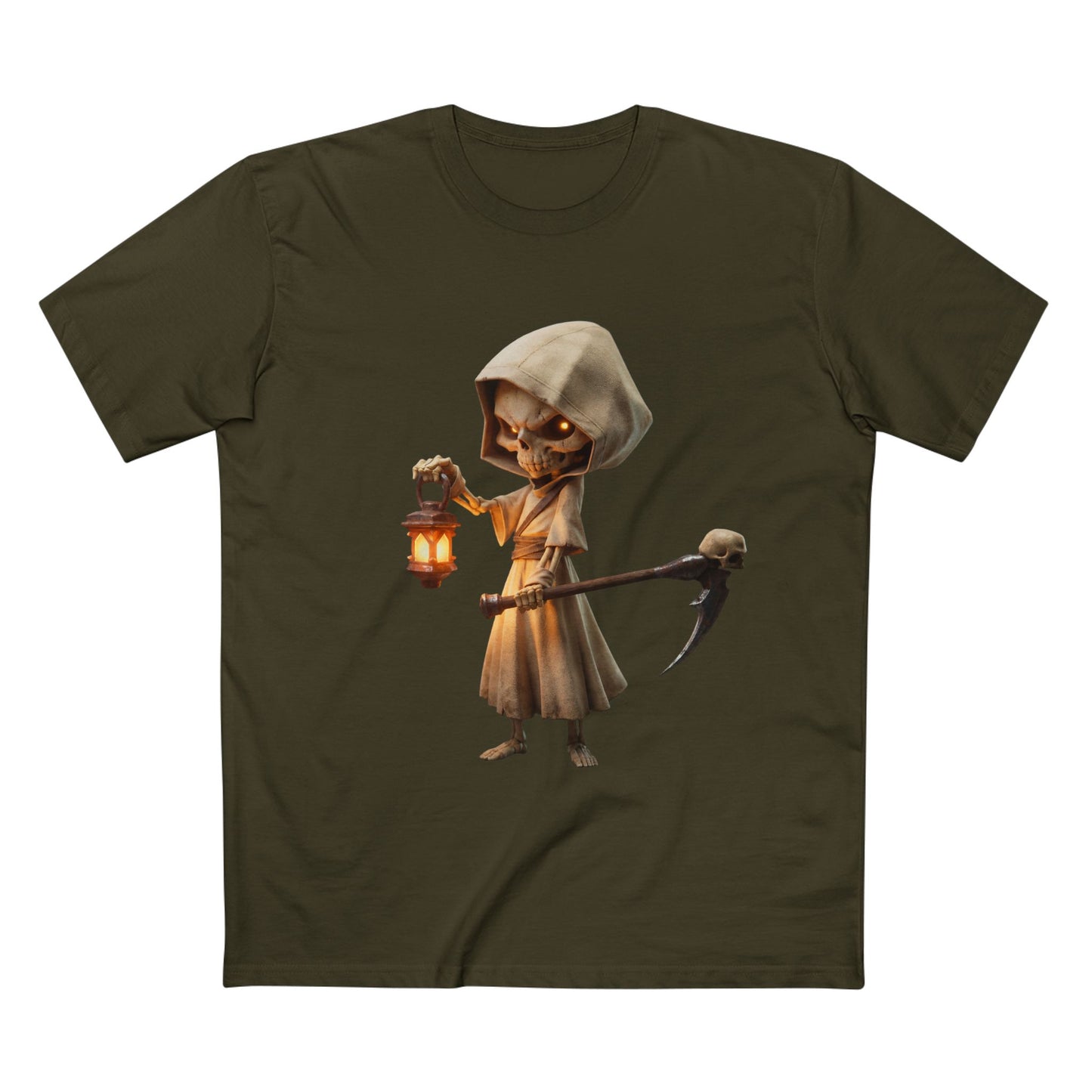 Lantern Skeleton Sentinel Adult Staple Tee – Candlelit Guardian Journey