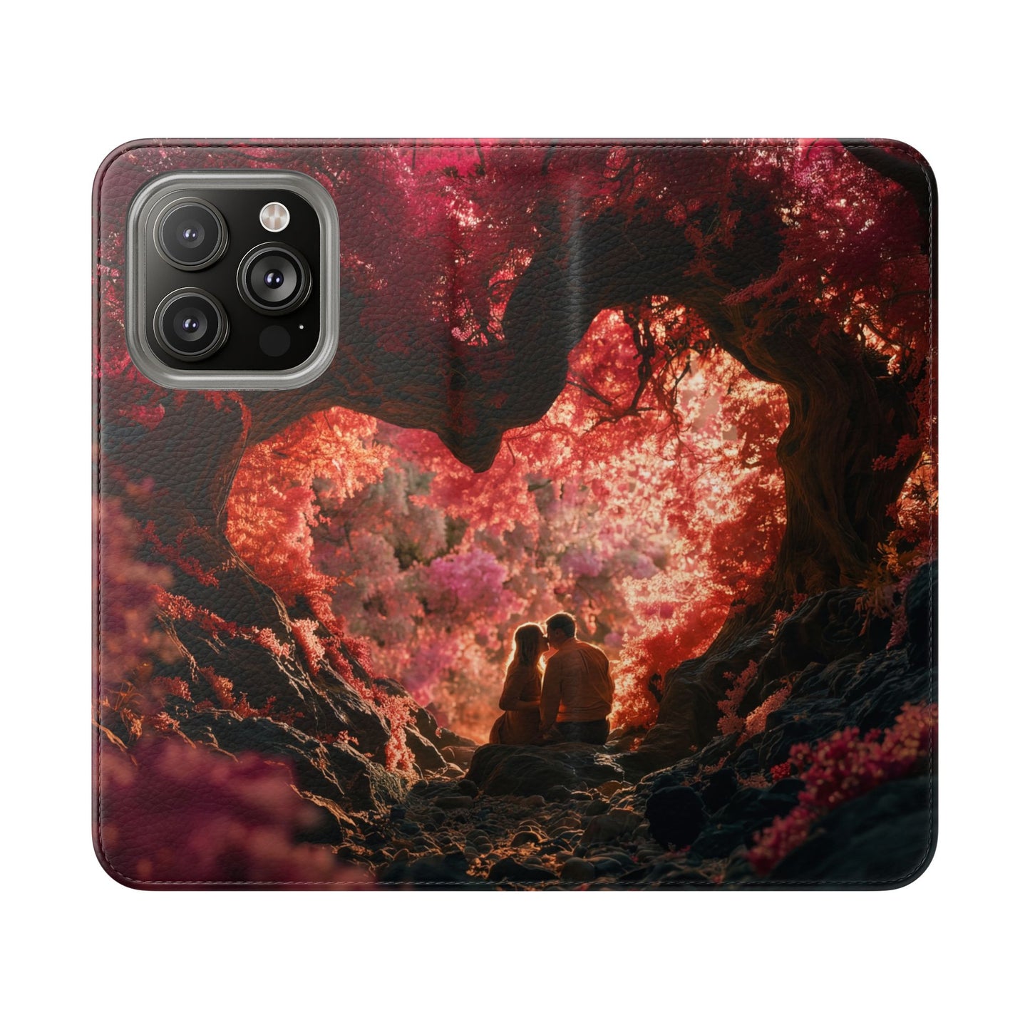 Crimson Arch Flip Cases – Heart-Shaped Canopy Romance