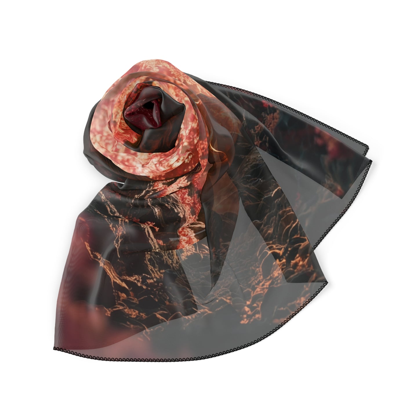 Crimson Canopy Poly Scarf – Whispering Love in the Heartwood Grove