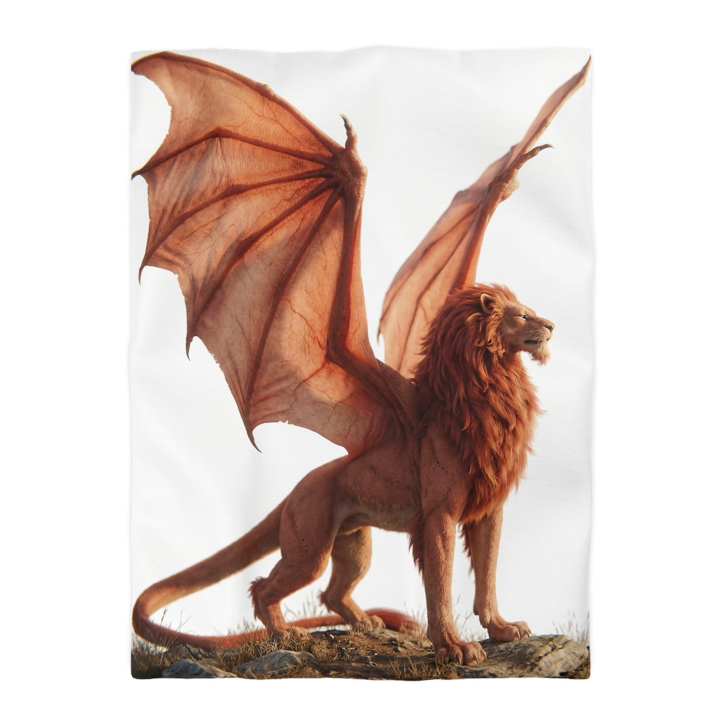 Winged Lion Sentinel Microfiber Duvet Cover – Sunset Majesty on the Ridge