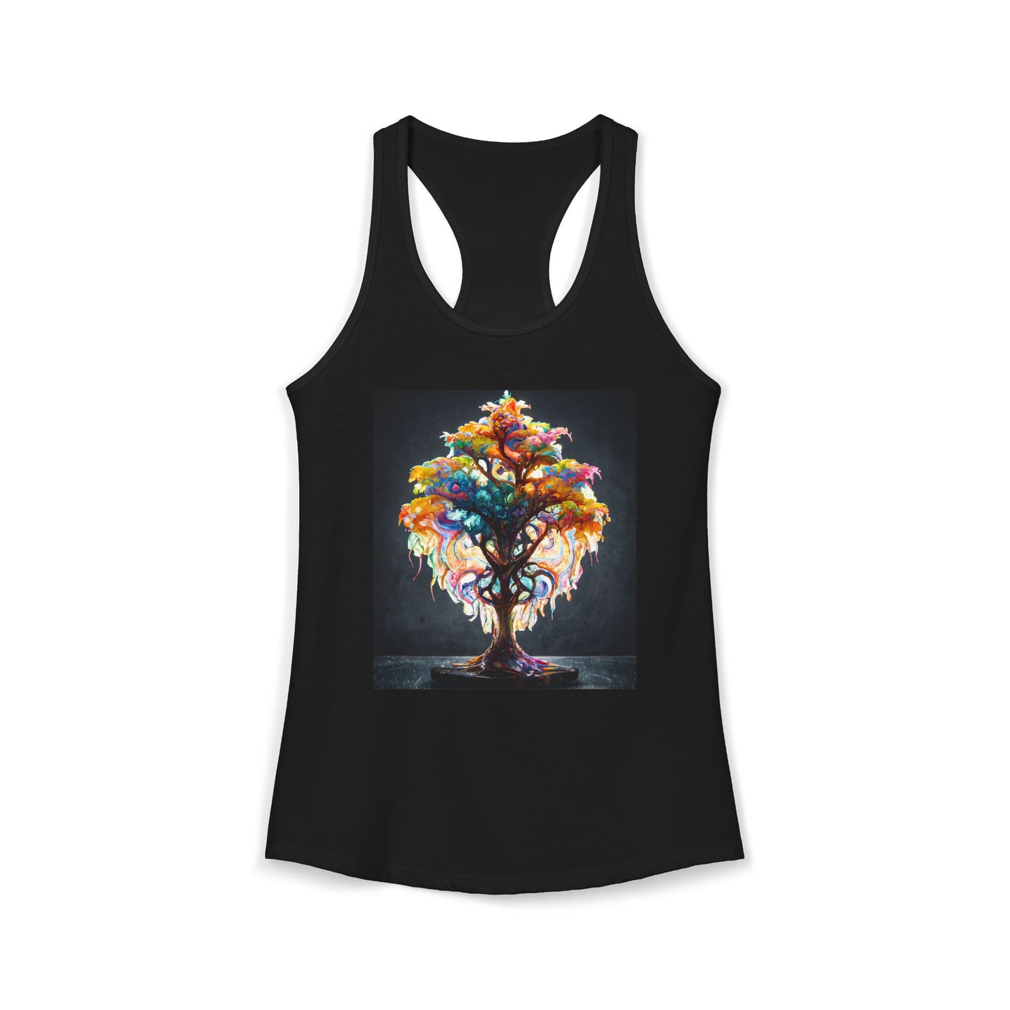 Chromatic Canopy Women's Ideal Racerback Tank – Prismatic Roots and Drip Artwork