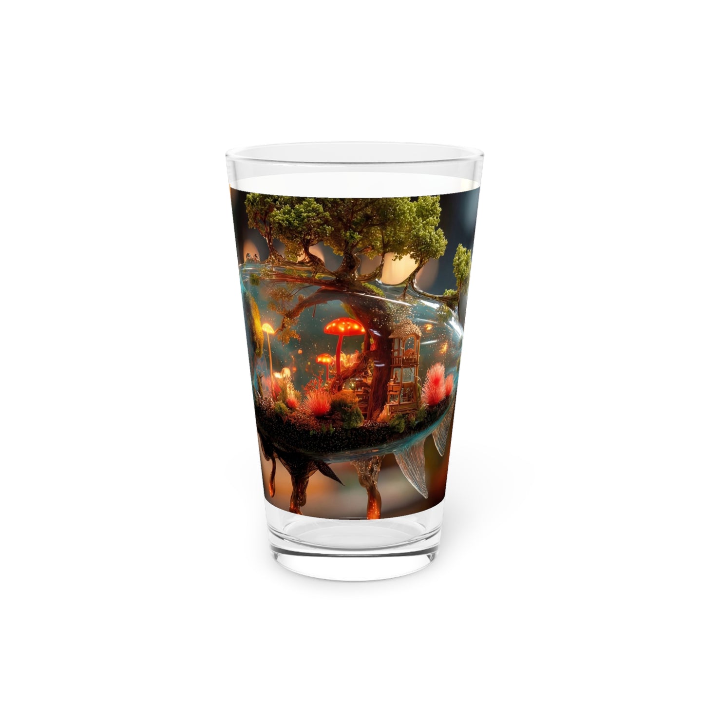 Forest Within Fish Pint Glass – Bioluminescent Aquatic Sanctuary
