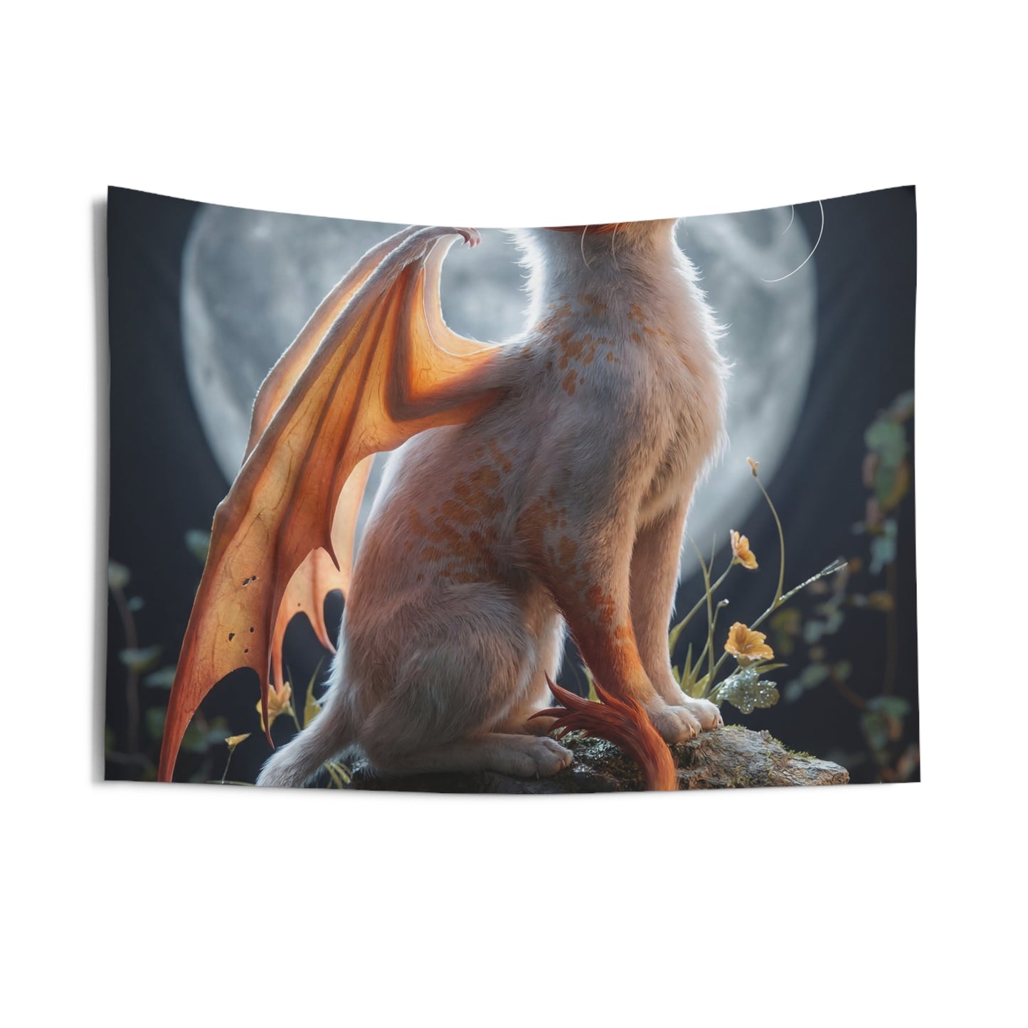 Moonlit Dragon Cat Indoor Wall Tapestries – Whispers of Twilight Guardian