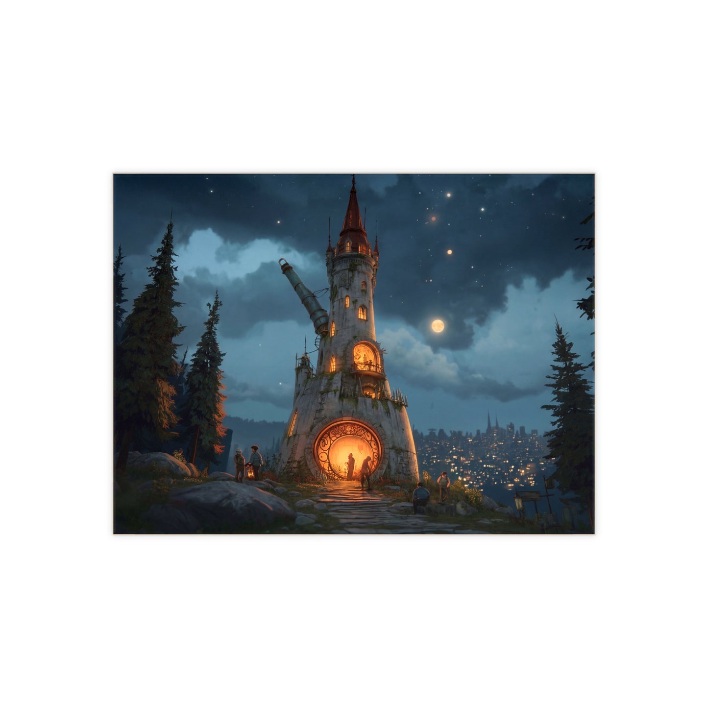 Moonlit Observatory Tower Ceramic Photo Tile – Whispers of the Forgotten Sky