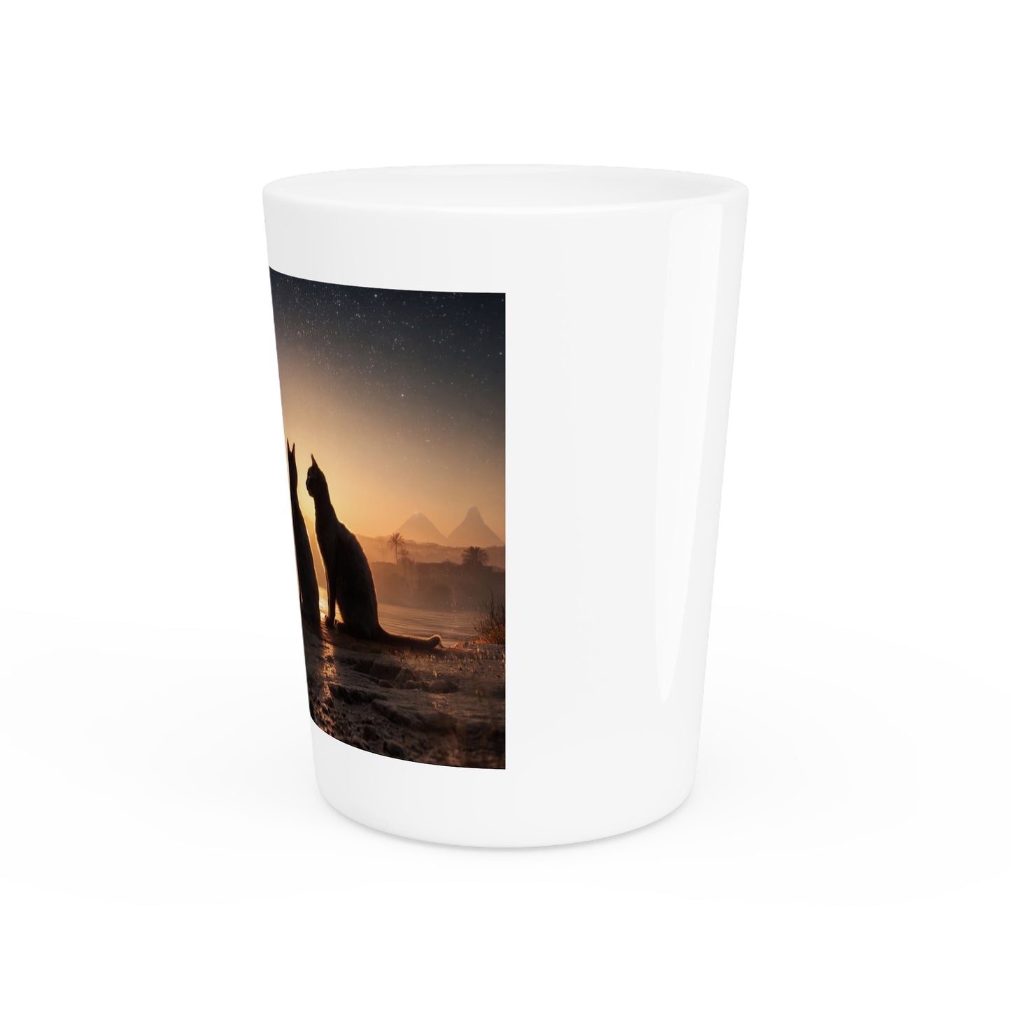 Twin Cats and Pyramids Shot Glass – Stargazing Nile Silhouette