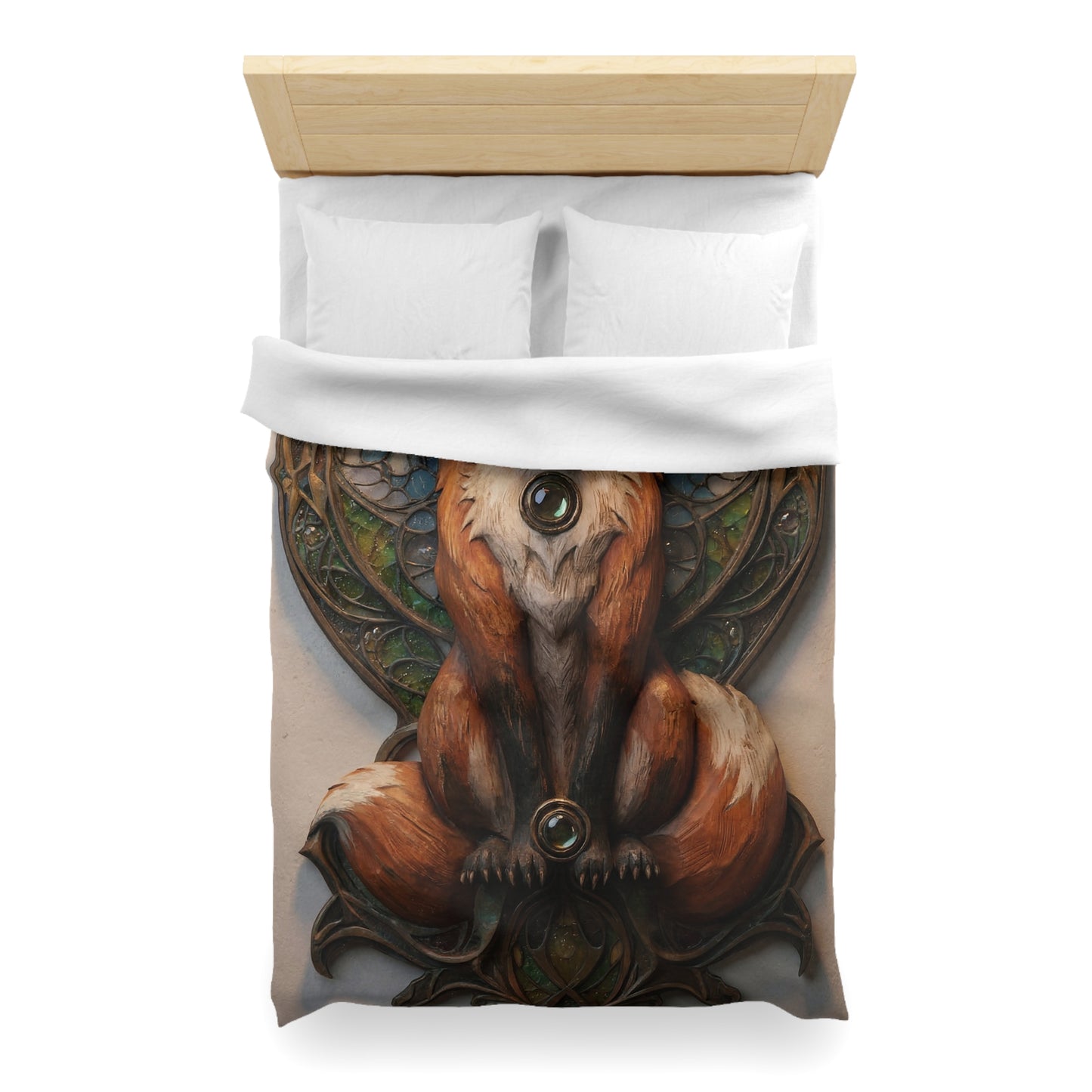 Fox Sentinel Microfiber Duvet Cover – Warm Amber Guardian in Stained Glass