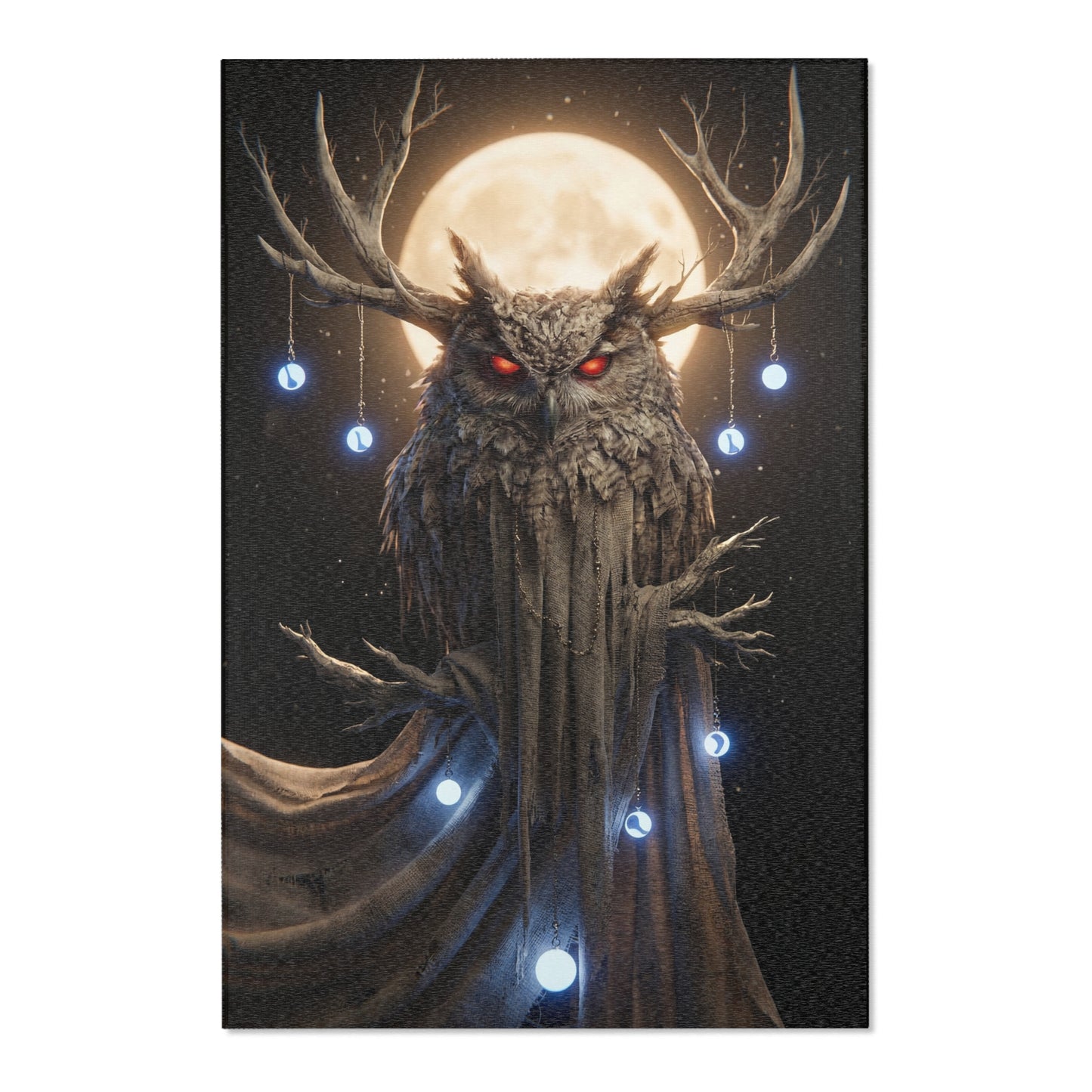 Moonlit Owl Sentinel Area Rug – Crimson-Eyed Guardian Under Full Moon