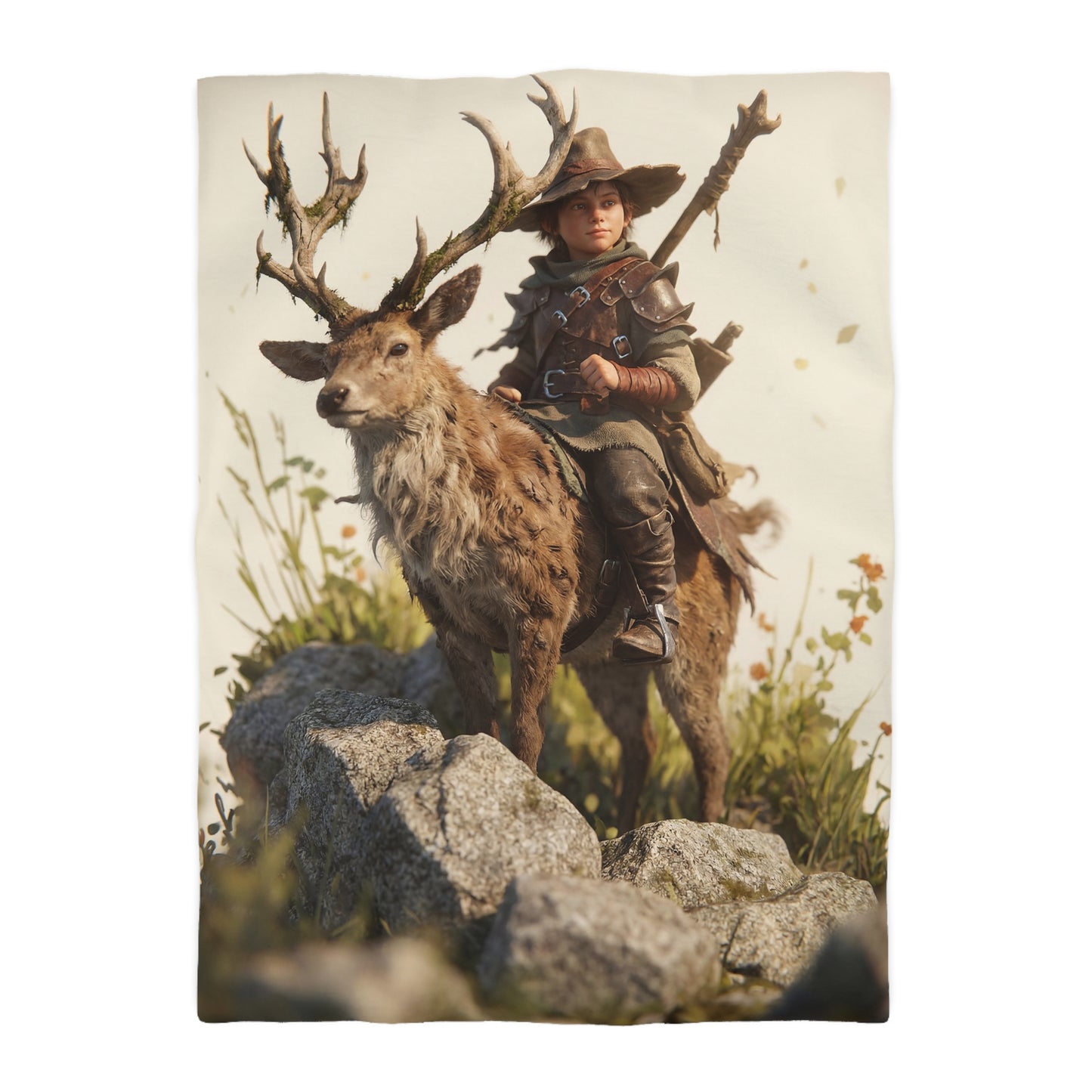 Boy with Antlered Deer Microfiber Duvet Cover – Sunset Ridge Guardian