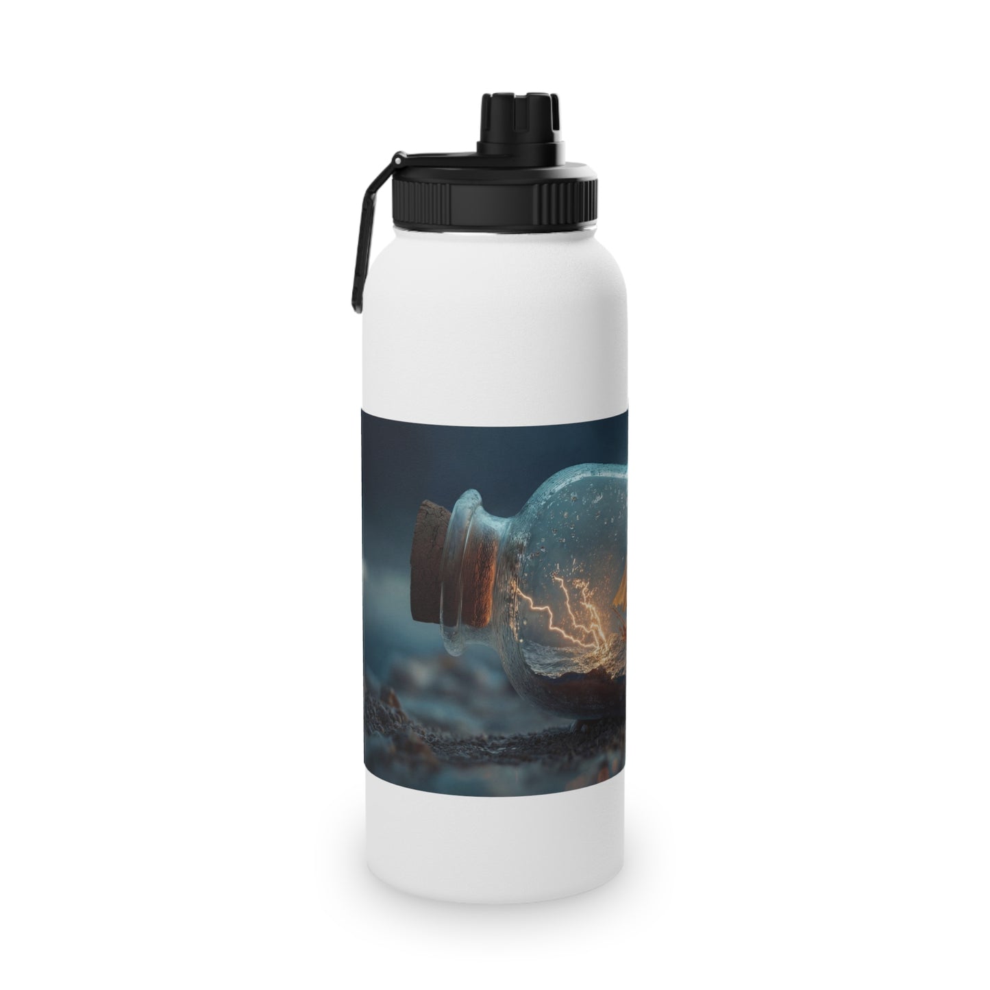 Storm-Sailed Ship in Bottle Stainless Steel Water Bottle, Sports Lid – Captured Tempest at Sea