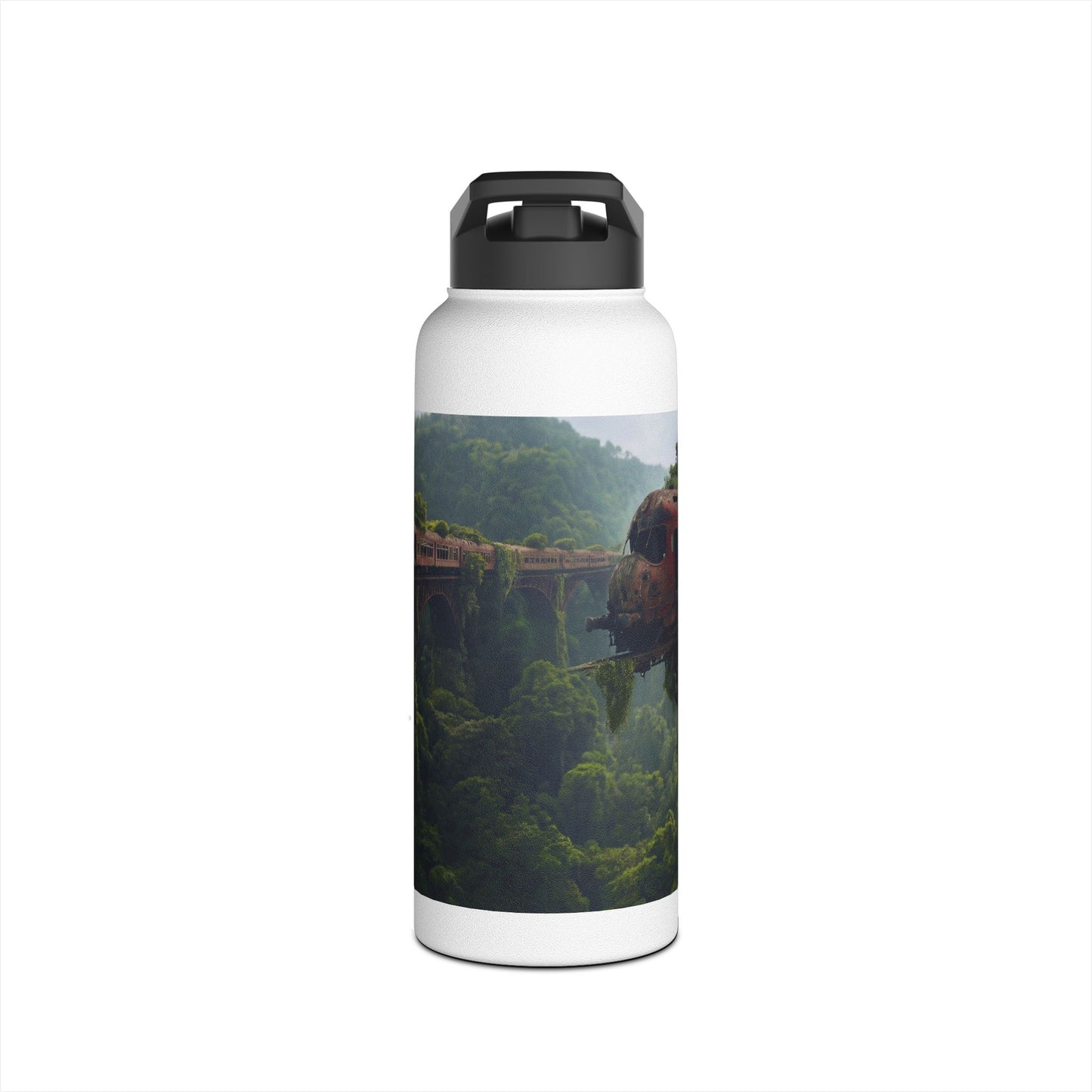 Overgrown Train Bridge Water Bottle – Verdant Ruin Dreamscape
