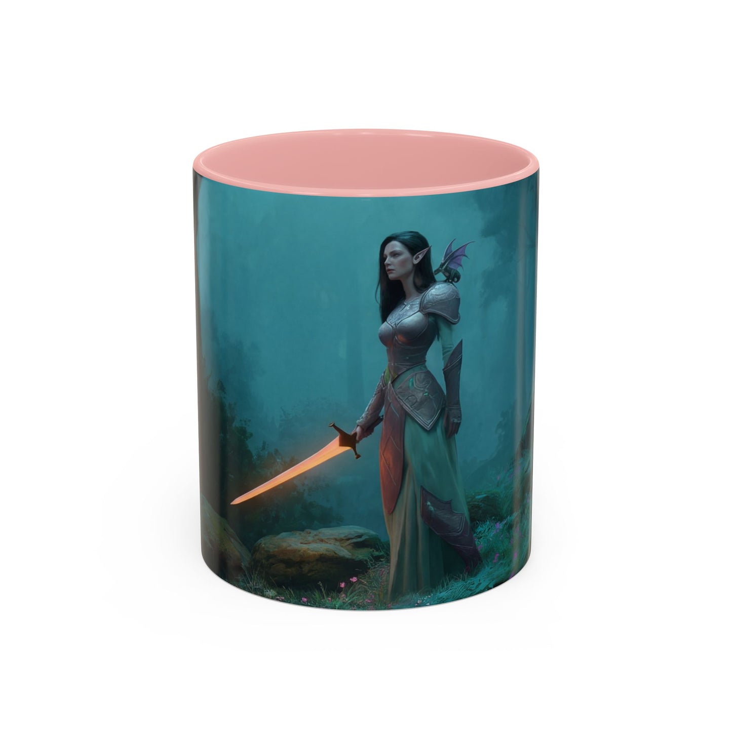 Glowing Sword Elf Sentinel Accent Coffee Mug (11, 15oz) – Misty Forest Guardian