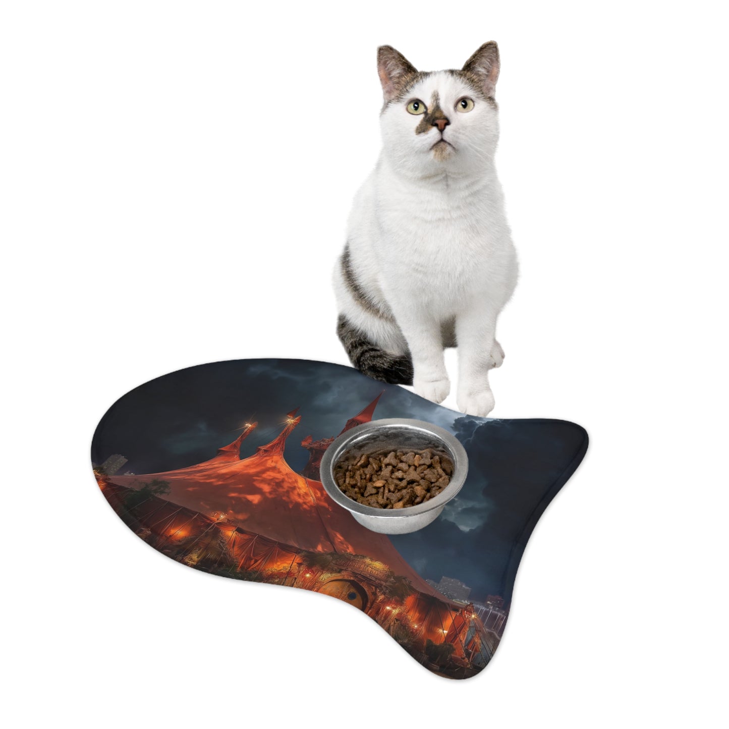 Crimson Circus Tent Pet Feeding Mats – Neon Nightscape Feast Ground