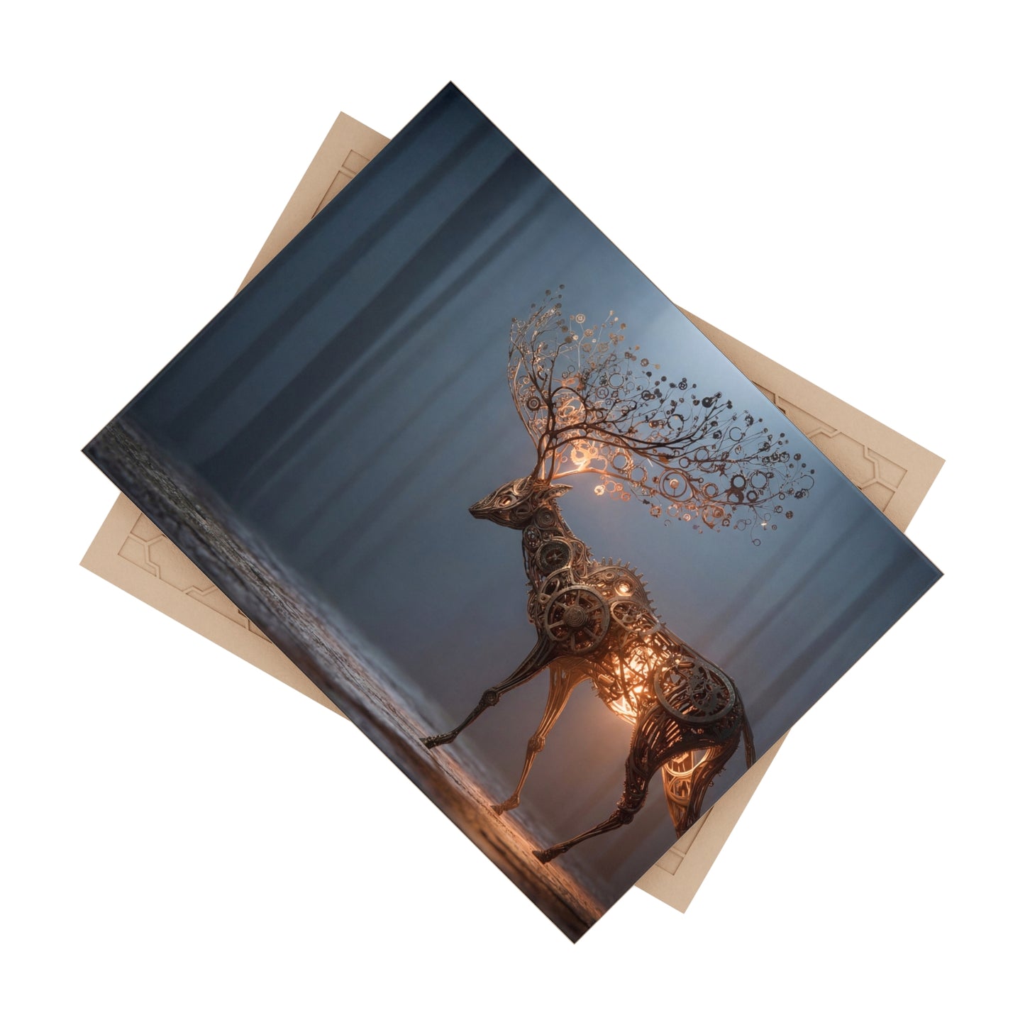 Clockwork Stag Ceramic Photo Tile – Luminescent Forest Guardian
