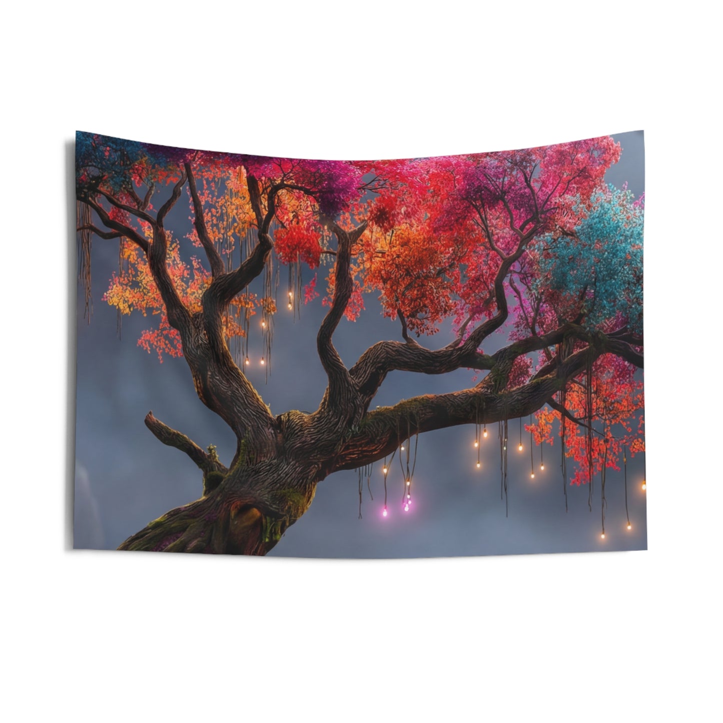 Chromatic Dream Tree Indoor Wall Tapestries – Moonlit Spectral Canopy