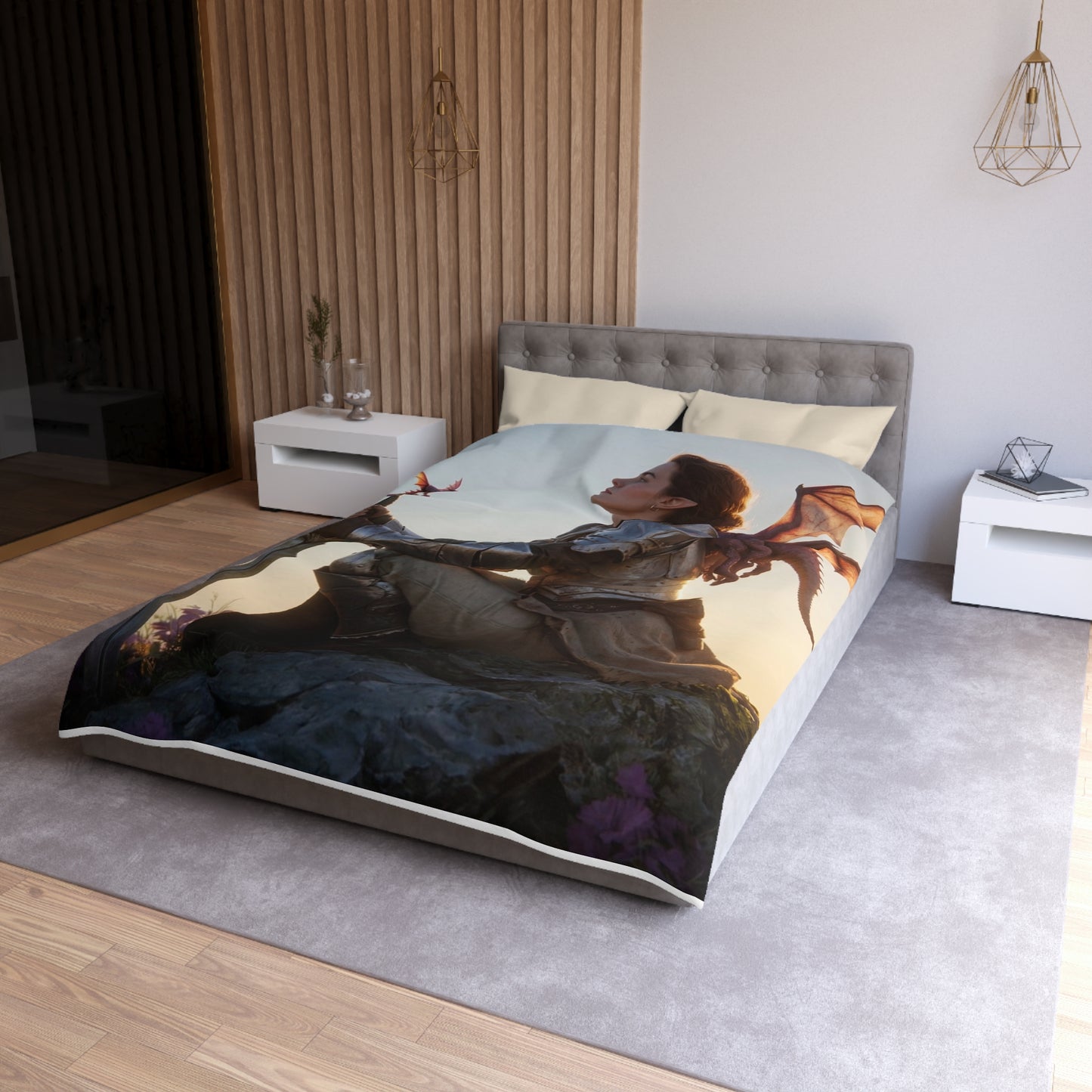 Dragon-Scale Sentinel Microfiber Duvet Cover – Sunset Peak Alliance