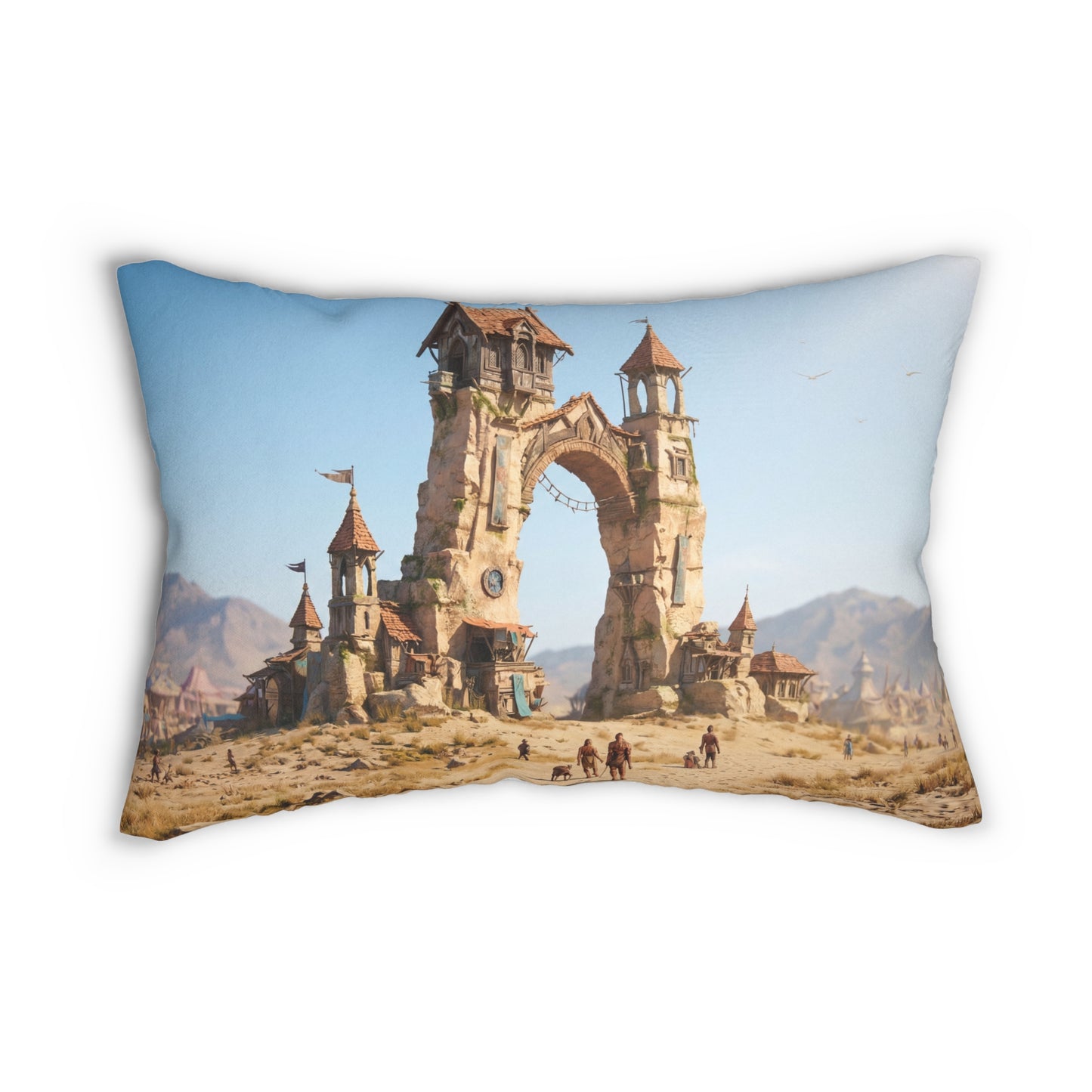 Desert Citadel Lumbar Pillow – Sun-Drenched Ruins of the Forgotten Gate