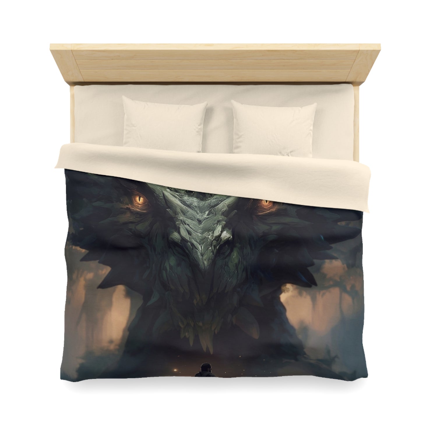 Ancient Dragon Sentinel Microfiber Duvet Cover – Forest Guardian at Dusk
