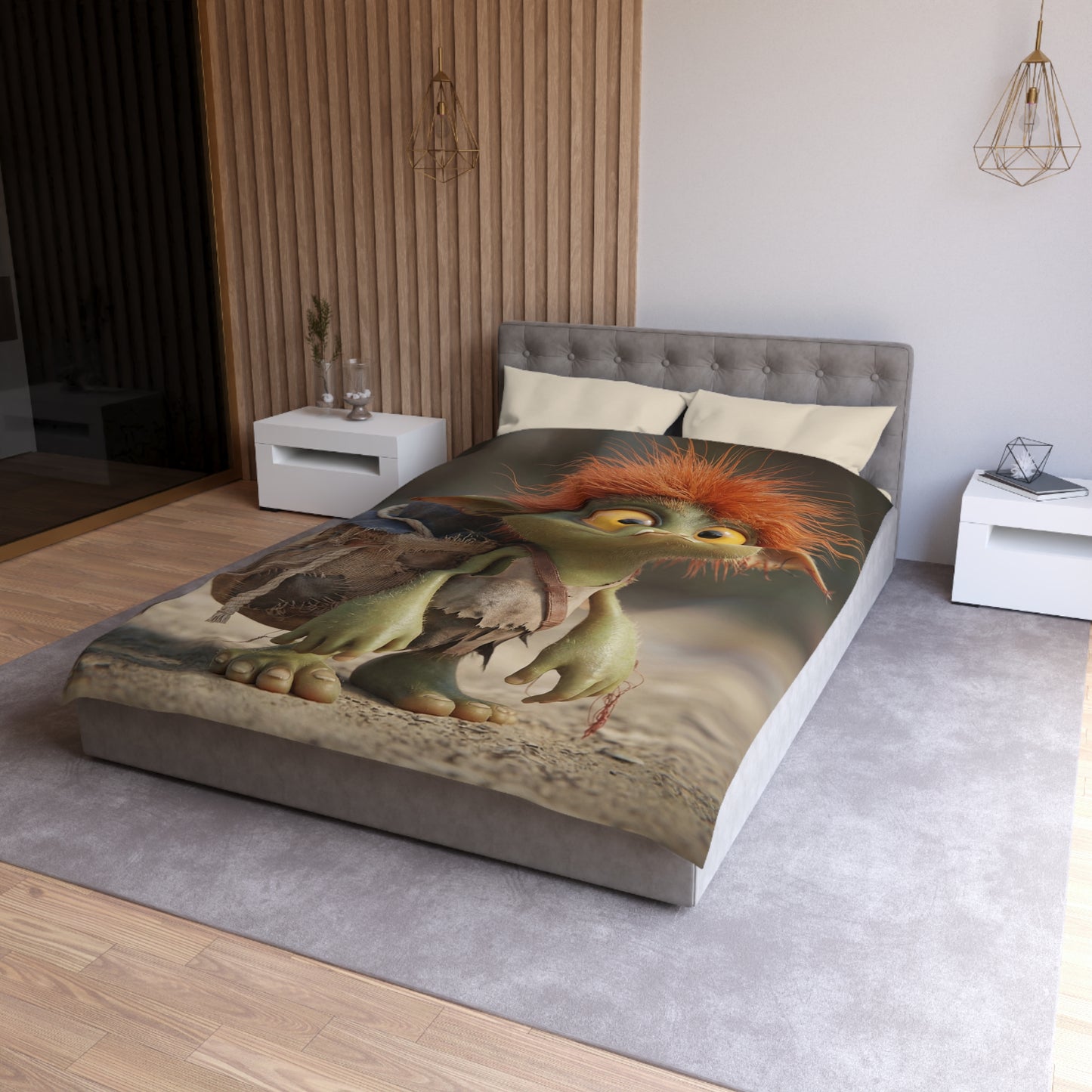 Tiny Goblin Explorer Microfiber Duvet Cover – Sunlit Trail Companion