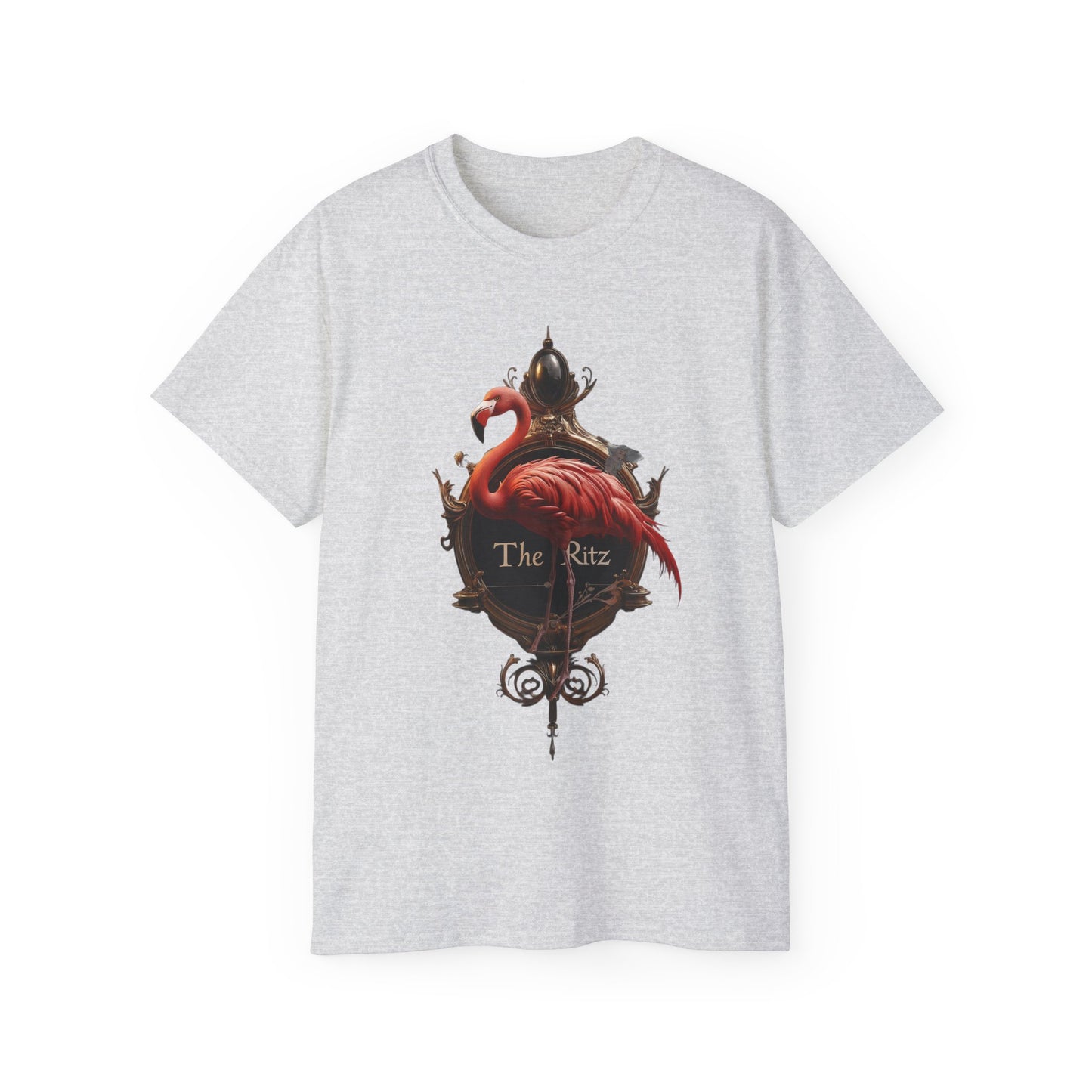 The Ritz Flamingo Ornate Frame Tee – Velvet Pink Feather Guardian