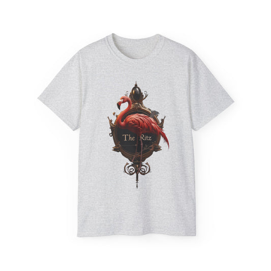 The Ritz Flamingo Ornate Frame Tee – Velvet Pink Feather Guardian
